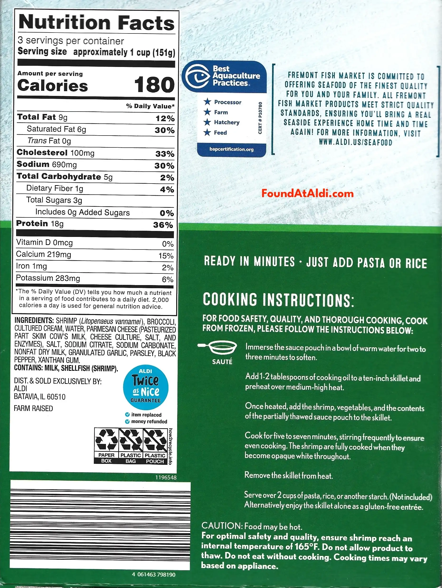 Fremont Fish Market Shrimp Skillet Alfredo Ingredients Nutrition Facts Cooking Directions