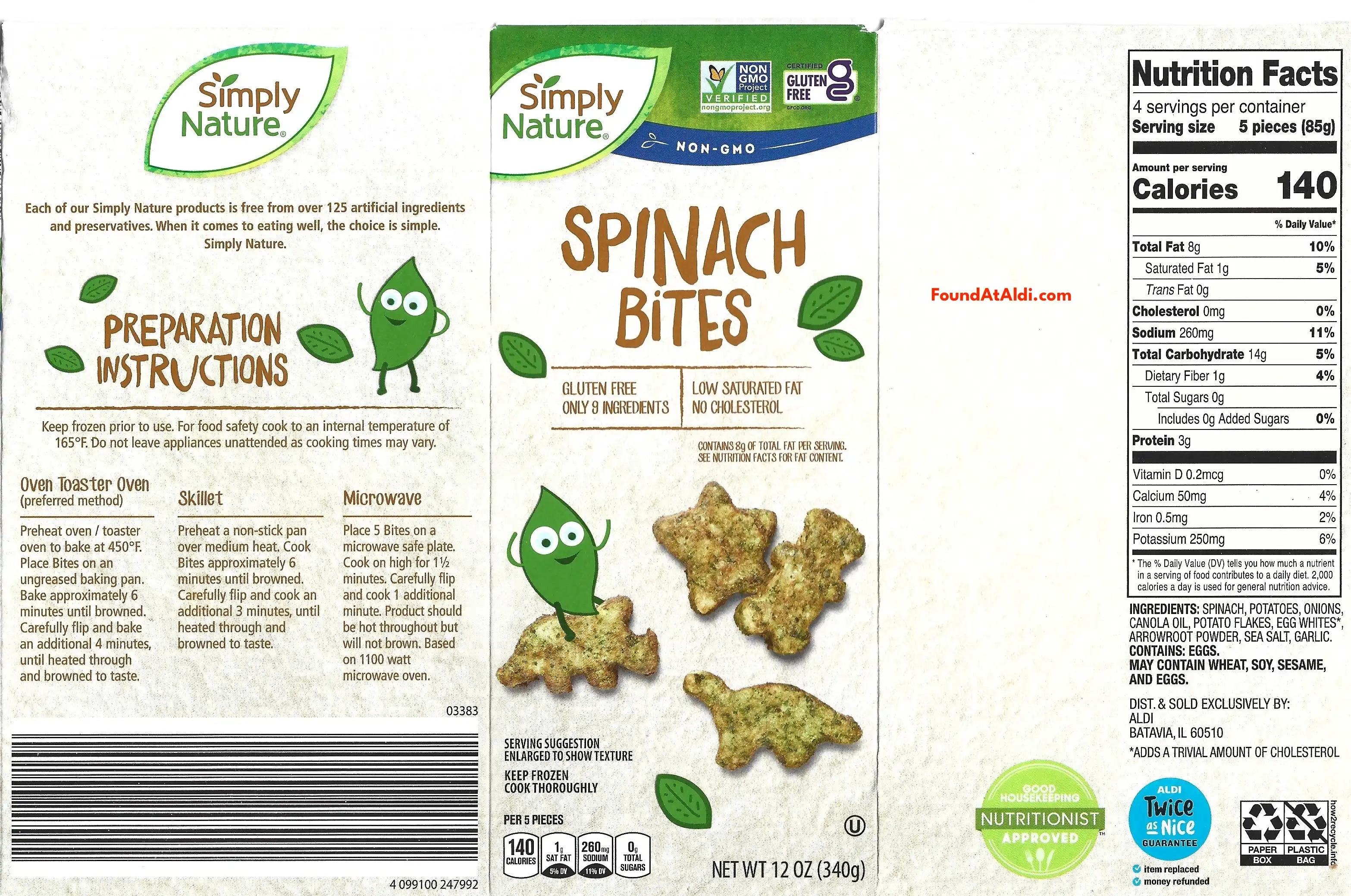 Simply Nature Spinach Bites Ingredients Nutrition Facts Cooking Directions