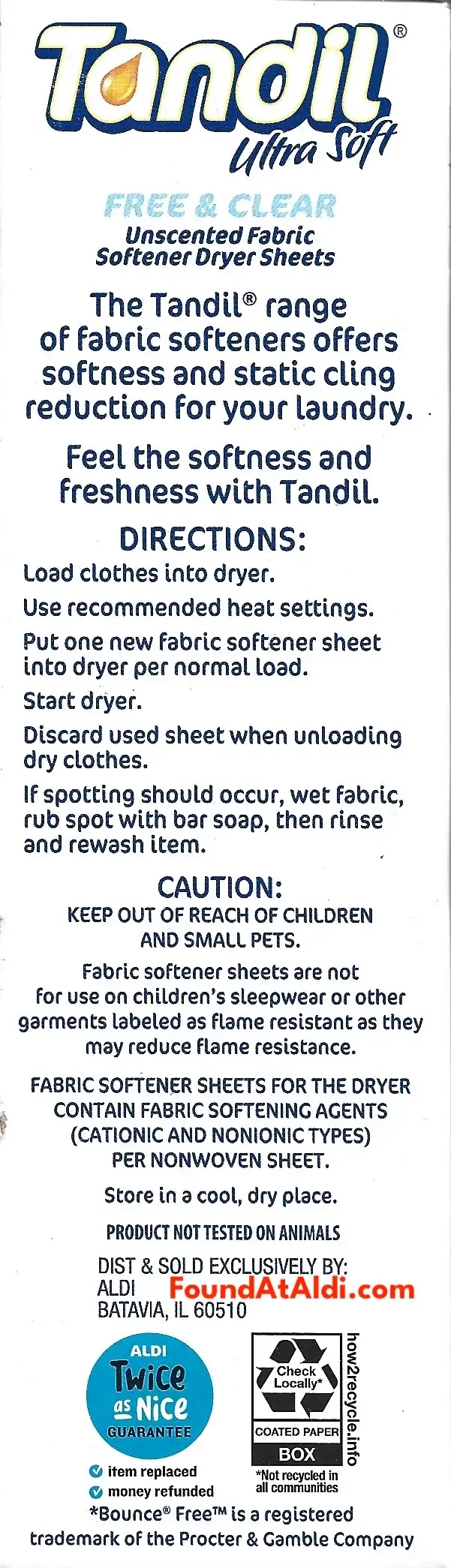 Tandil Ultra Soft Springtime Fresh Dryer Sheets Directions