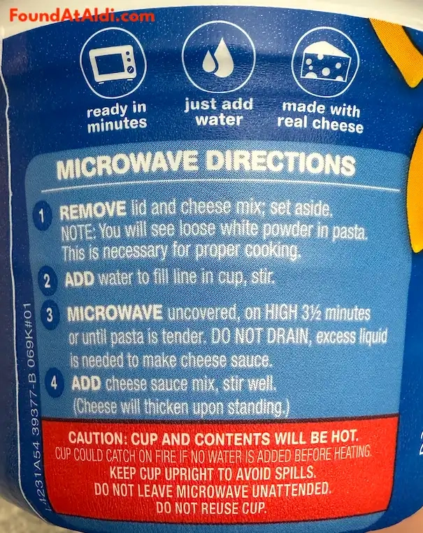 Cheese Club Express Mac Microwaveable Cups Cooking Directions