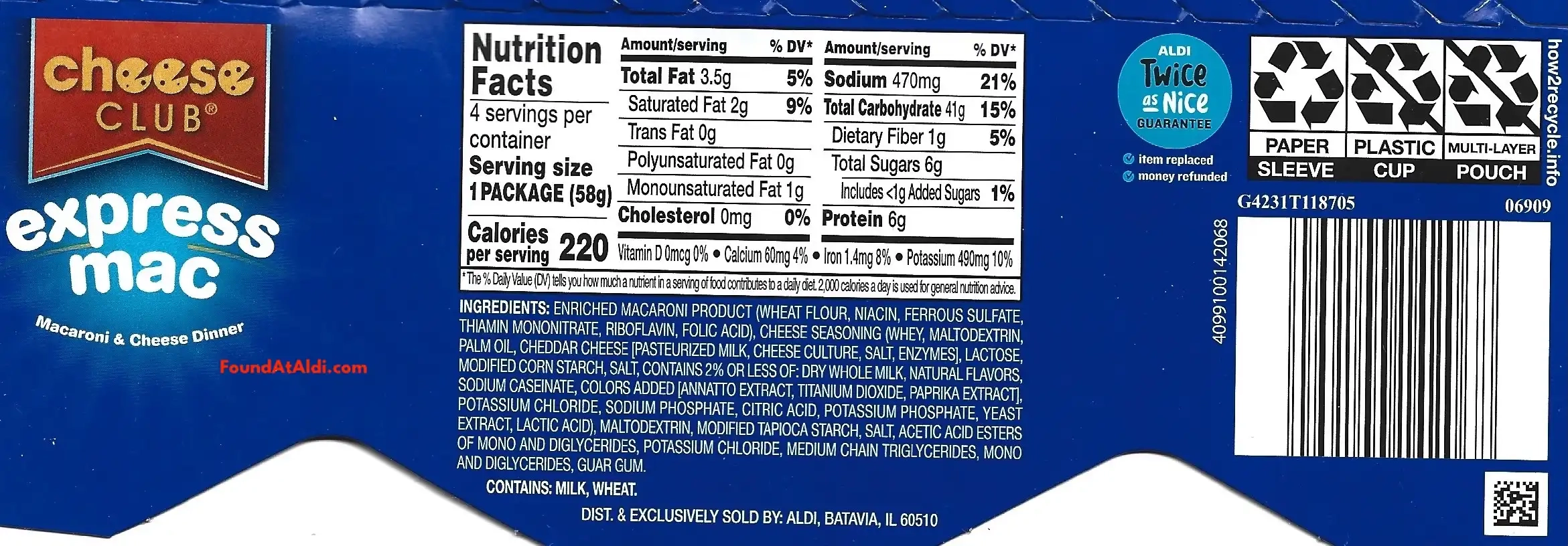 Cheese Club Express Mac Microwaveable Cups Ingredients Nutrition Facts