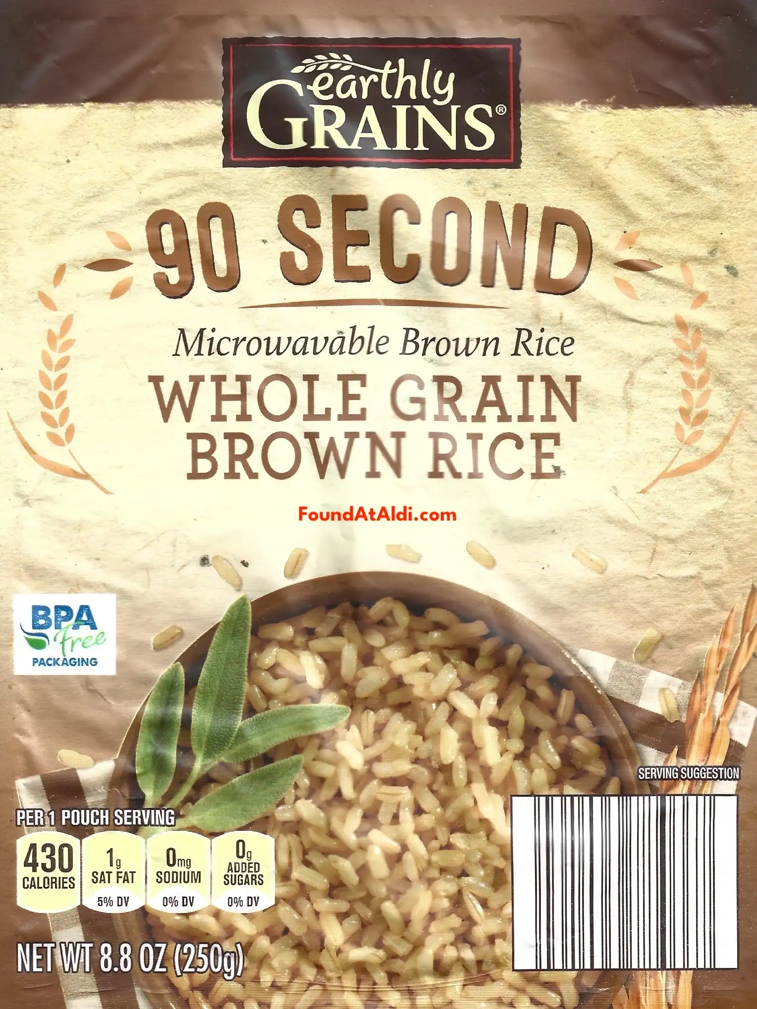 Earthly Grains 90 Second Microwavable Whole Grain Brown Rice