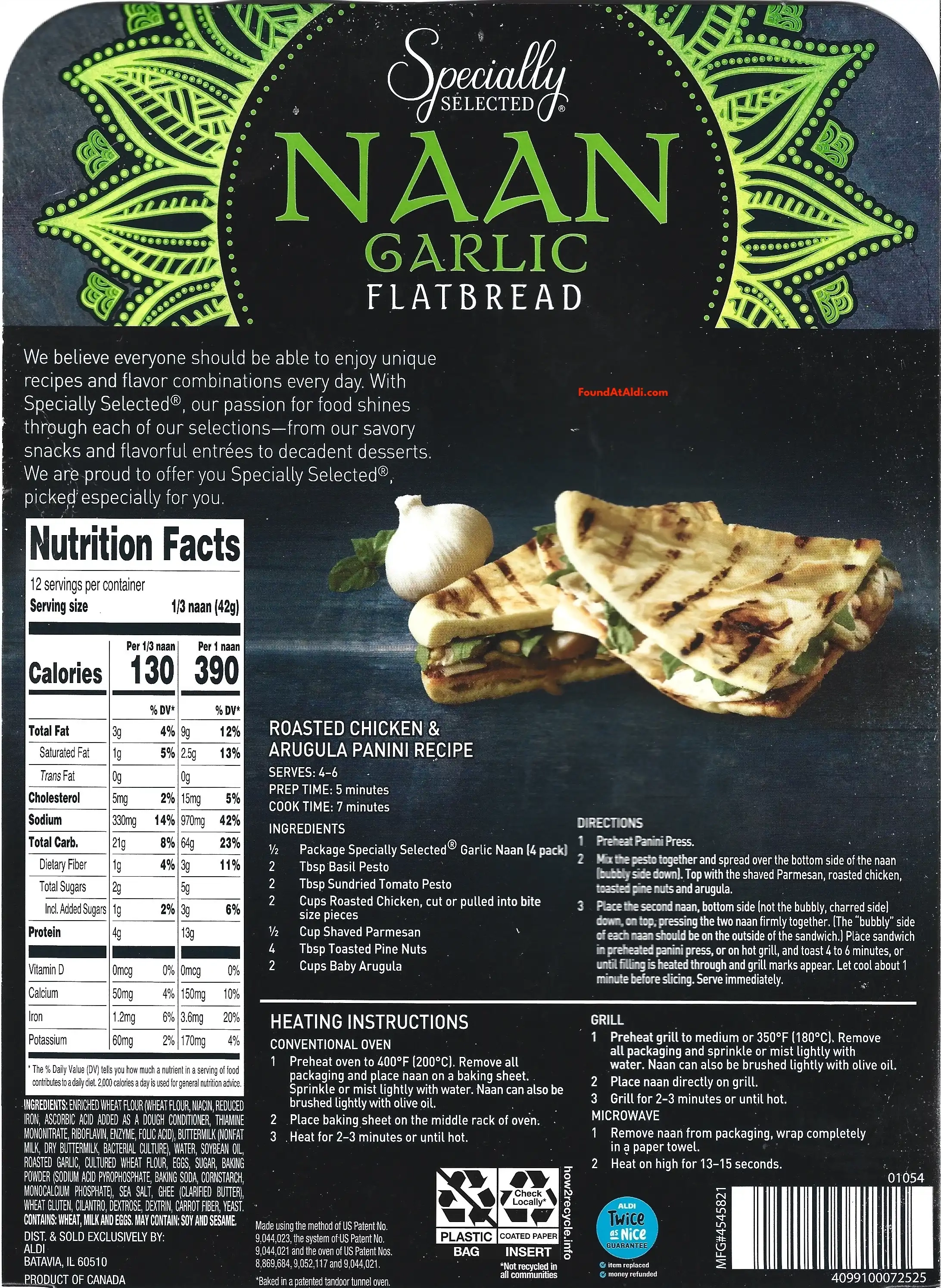 Specially Selected Garlic Naan Flatbread Ingredients Nutrition Facts Cooking Directions