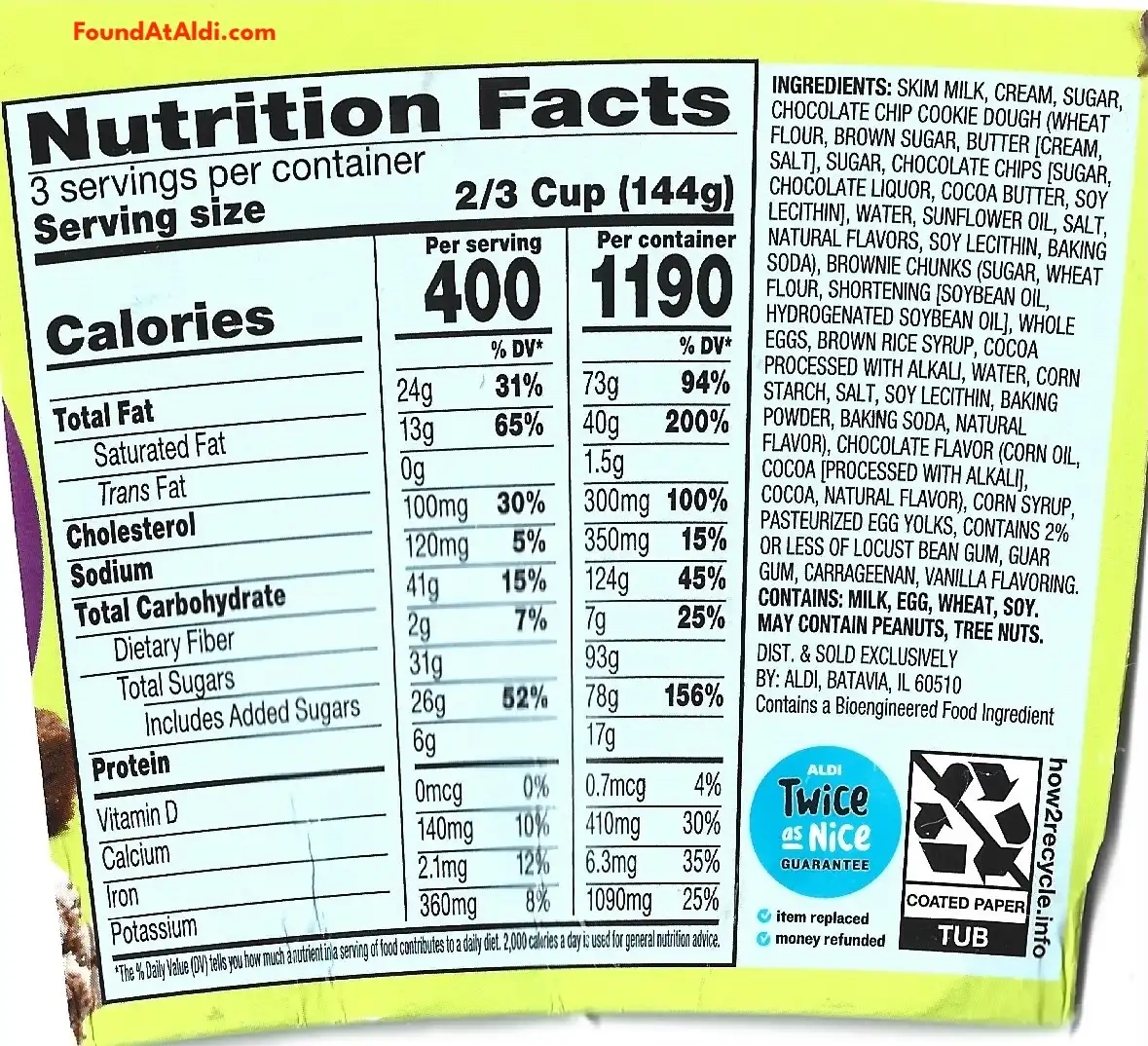 Sundae Shoppe Brookie Dough Brownie + Cookie Ice Cream Ingredients Nutrition Facts