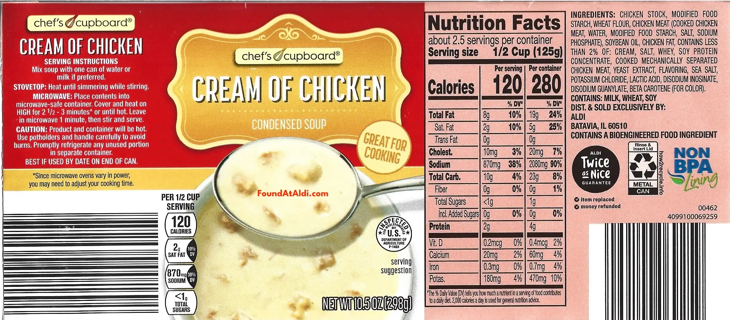 Chef's Cupboard Cream Of Chicken Soup Ingredients Nutrition Facts Cooking Directions