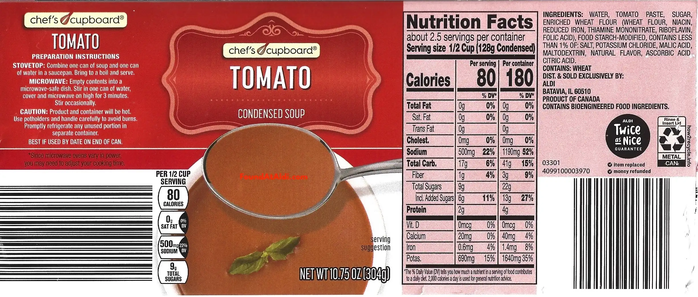 Chef's Cupboard Tomato Soup Ingredients Nutrition Facts Cooking Directions