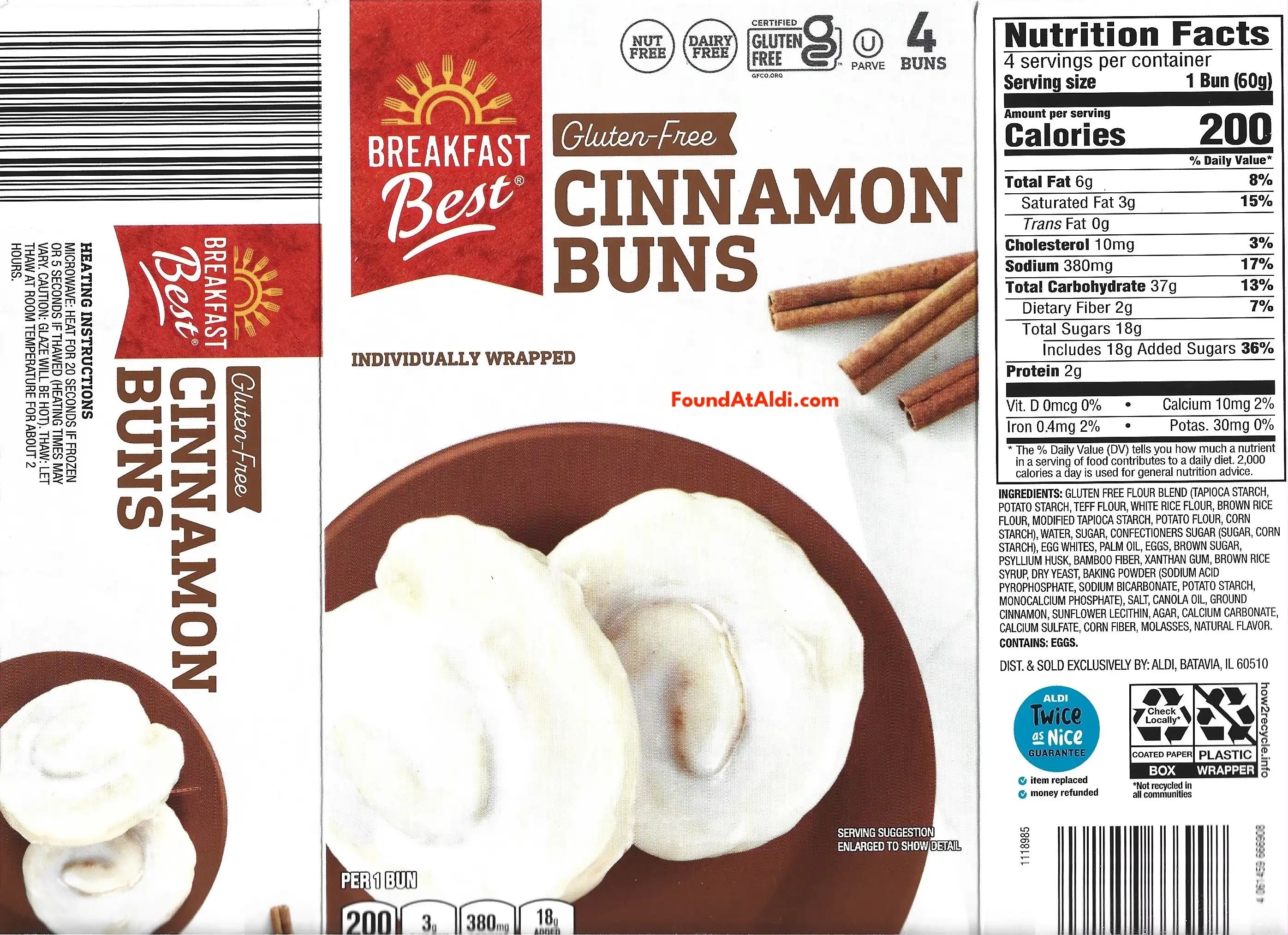 Breakfast Best Gluten-Free Cinnamon Buns Ingredients Nutrition Facts Cooking Directions