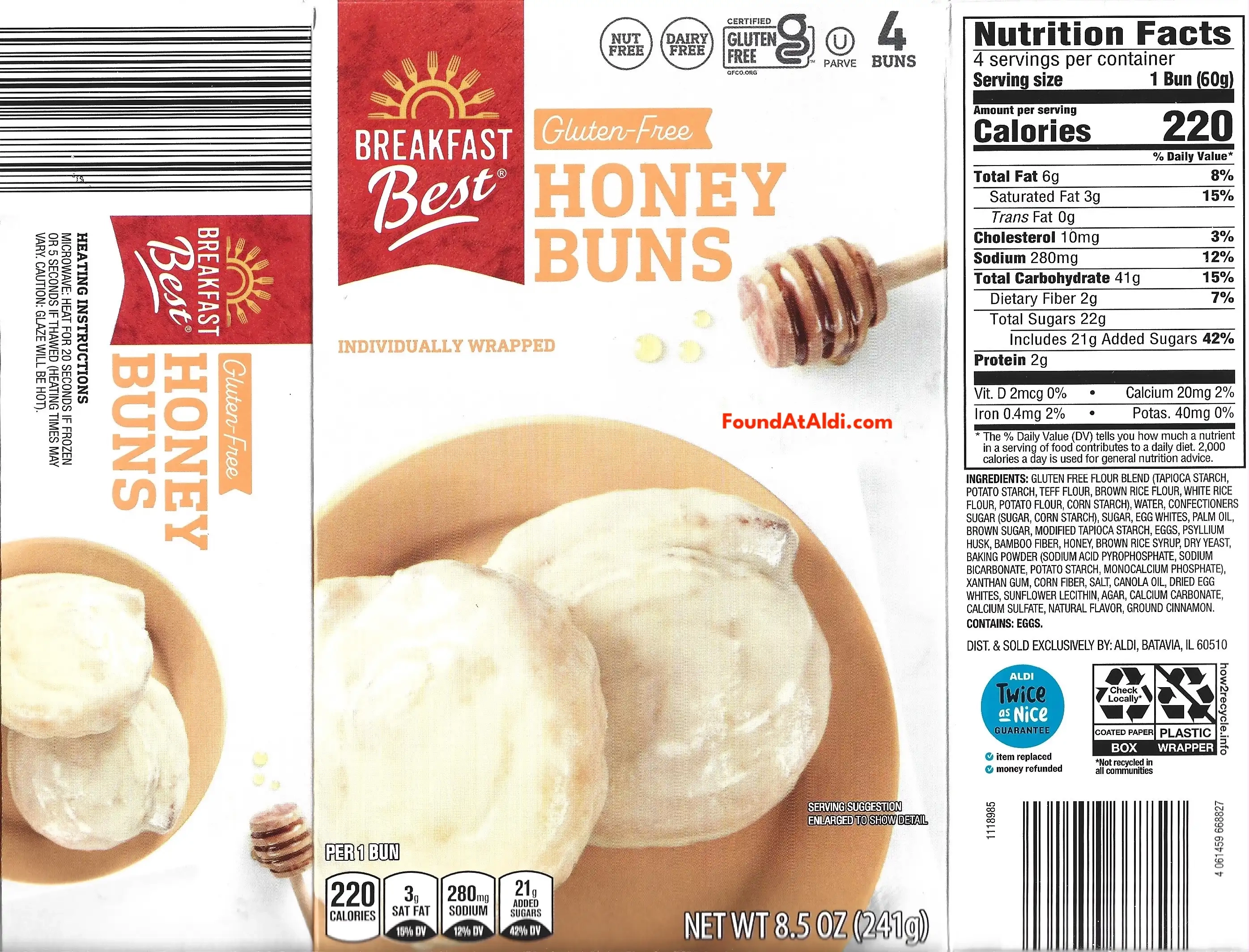 Breakfast Best Gluten-Free Honey Buns Ingredients Nutrition Facts Cooking Directions