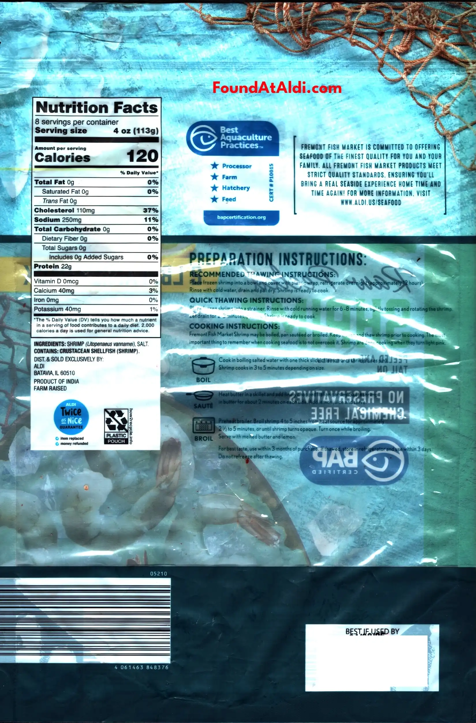 Fremont Fish Market Large Raw Peeled Shrimp 2 LB Family Pack Ingredients Nutrition Facts Cooking Directions