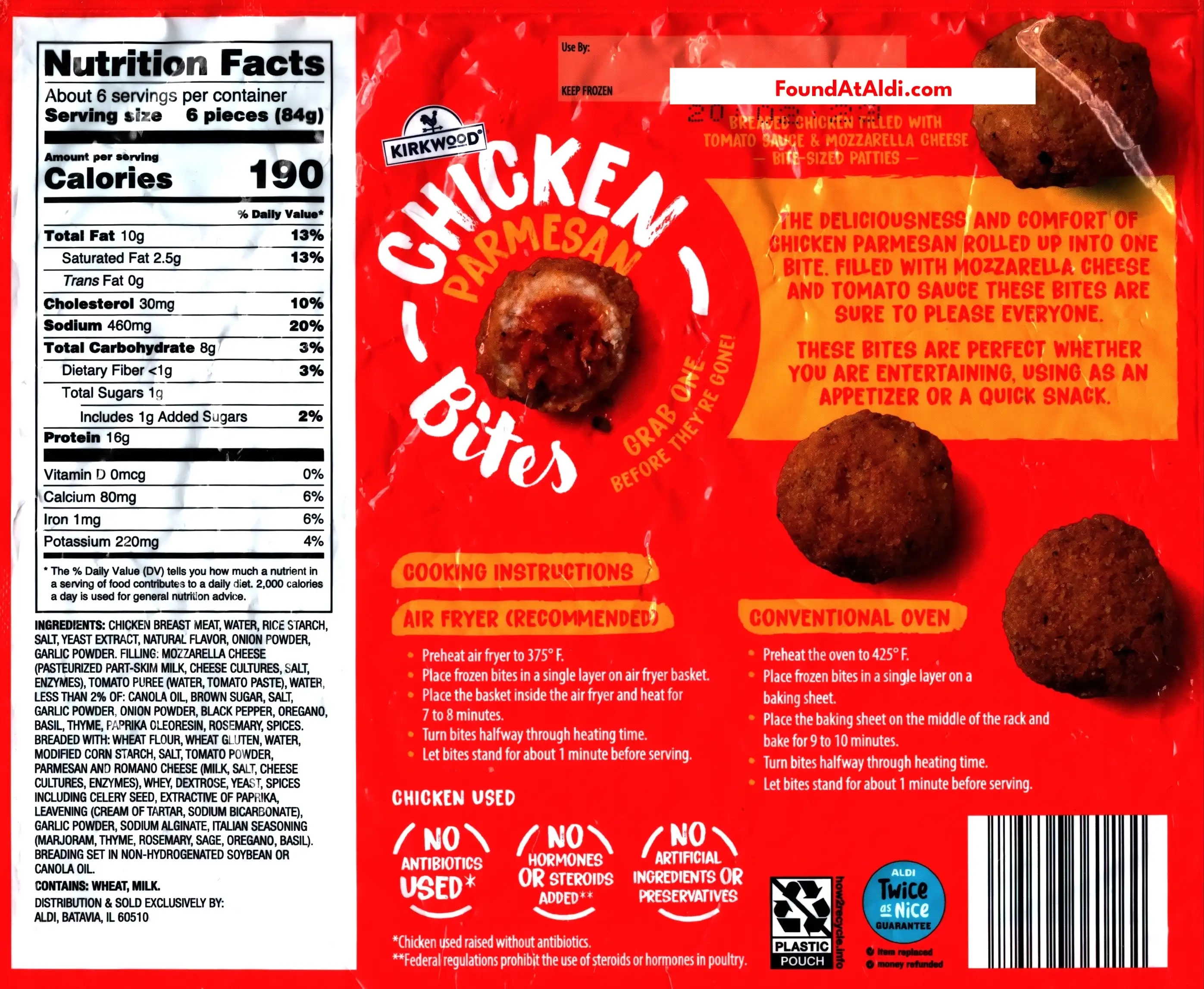 Kirkwood Chicken Parmesan Bites Ingredients Nutrition Facts Cooking Directions