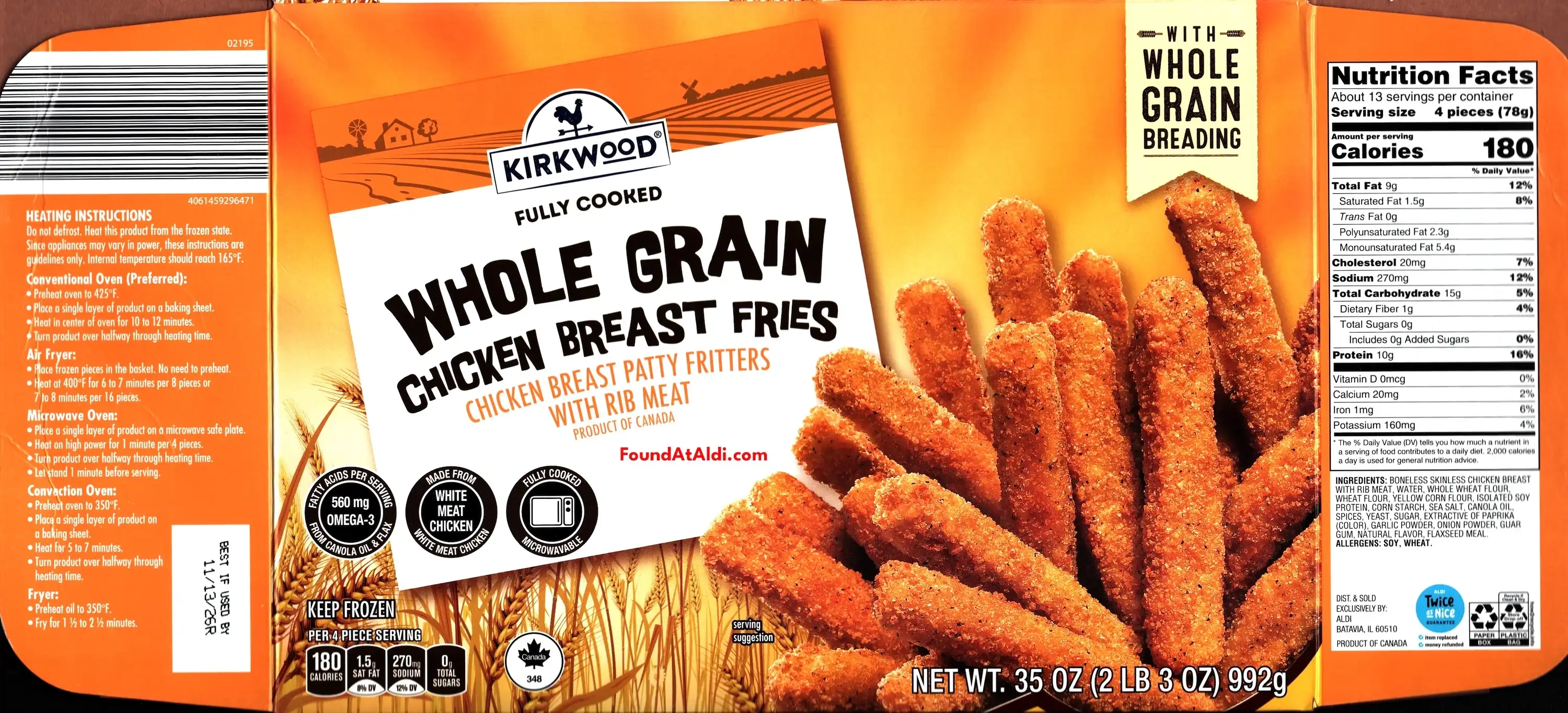 Kirkwood Whole Grain Chicken Breast Fries Ingredients Nutrition Facts Cooking Directions