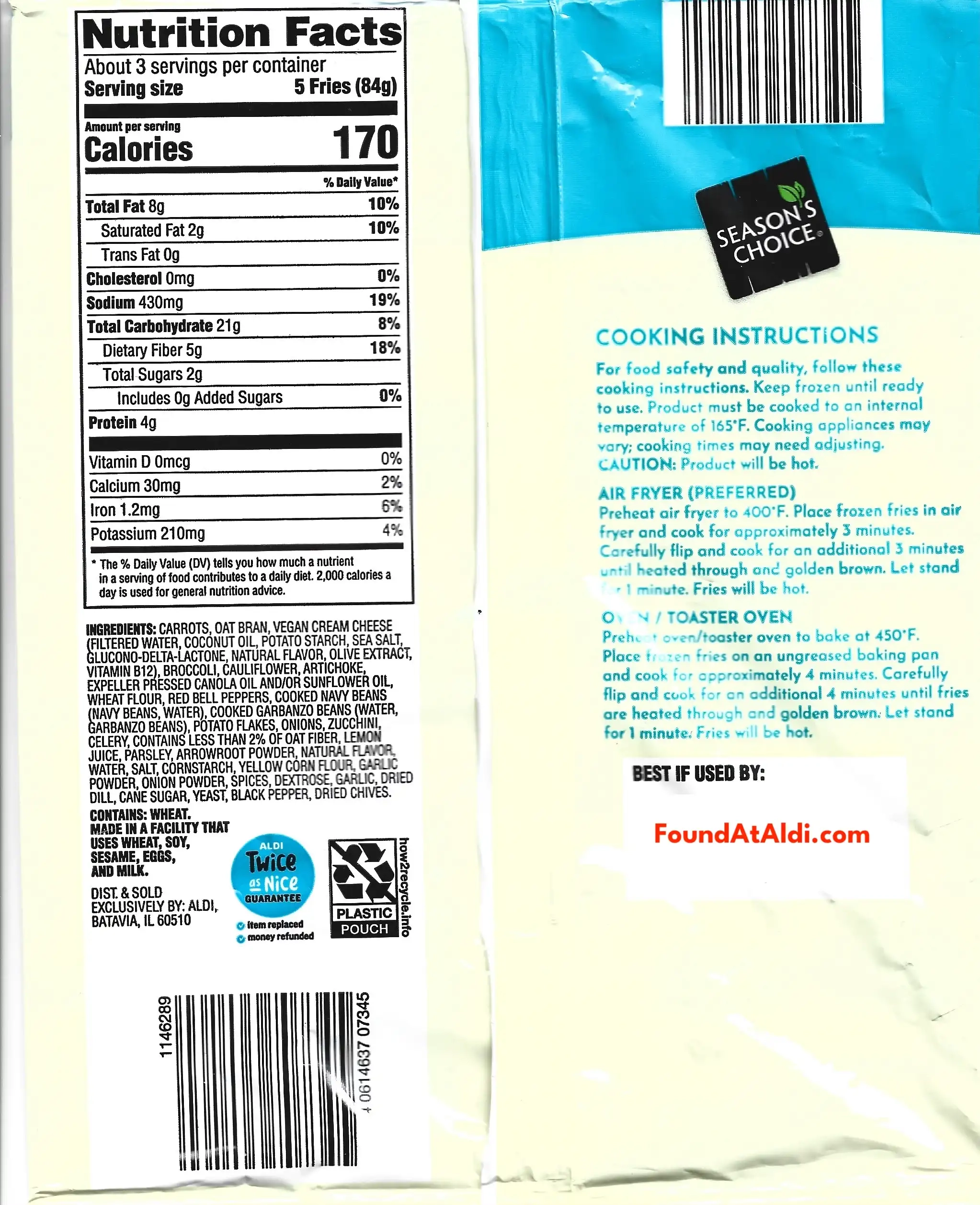 Season's Choice Crunchy Ranch Fries Ingredients Nutrition Facts Cooking Directions