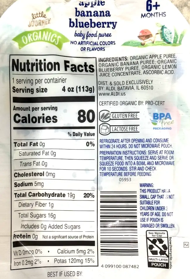 Little Journey Apple Banana Blueberry Baby Food Puree Ingredients Nutrition Facts