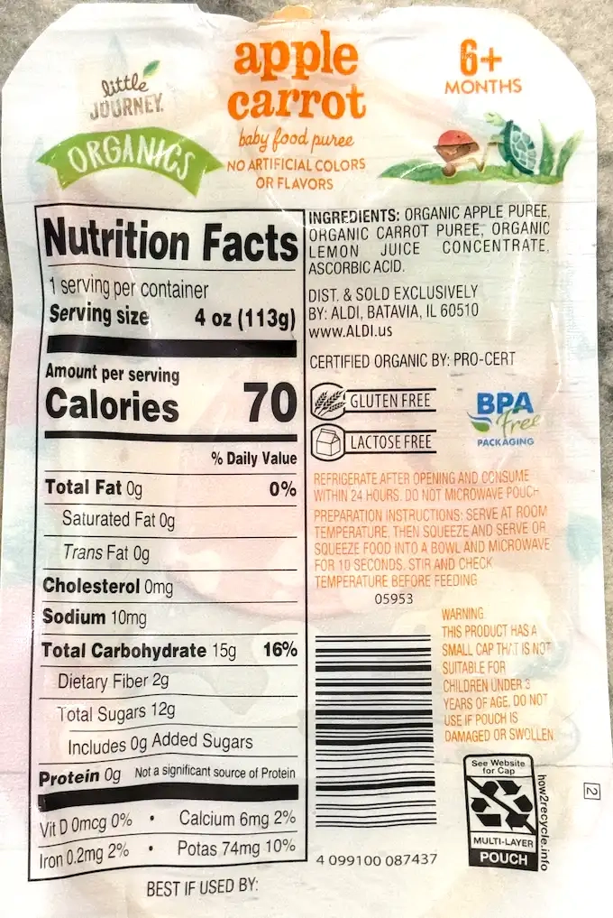 Little Journey Apple Carrot Baby Food Puree Ingredients Nutrition Facts