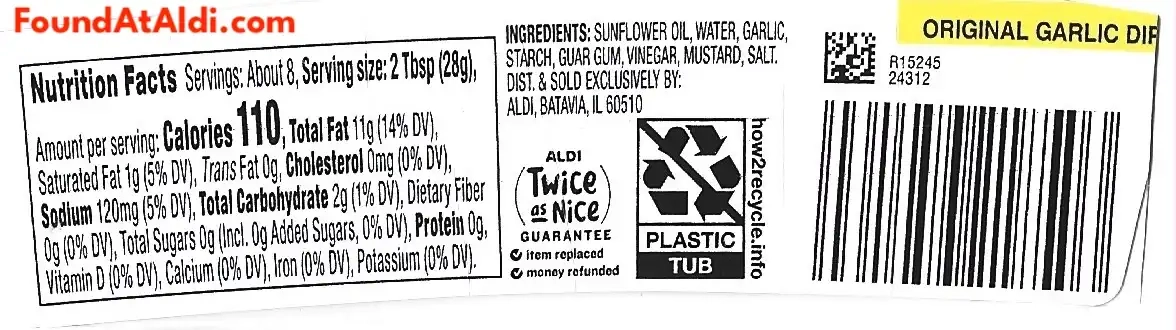 Park Street Deli Original Garlic Dip Ingredients Nutrition Facts