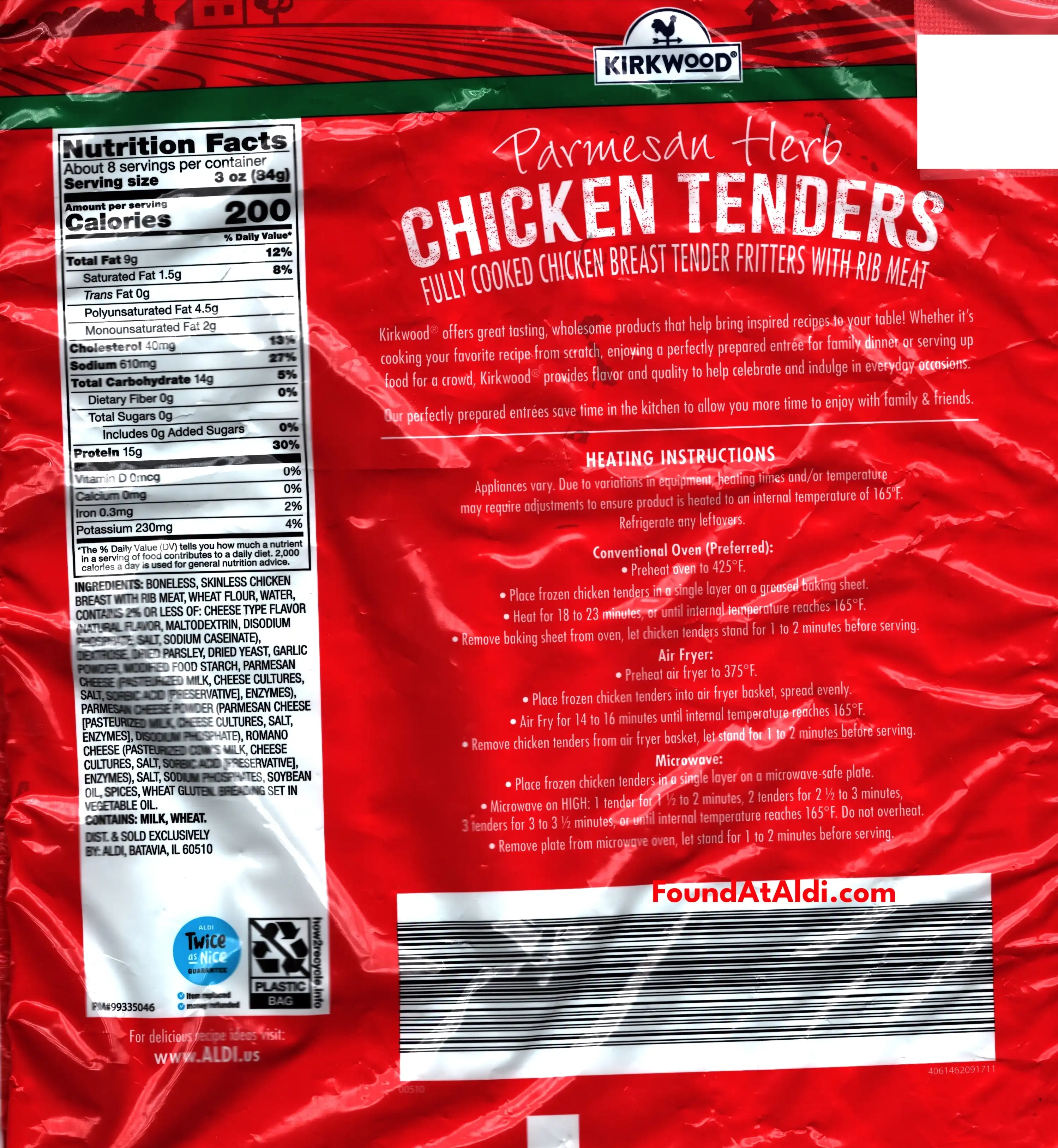 Kirkwood Parmesan Herb Chicken Tenders New Improved Formula Ingredients Nutrition Facts Cooking Directions