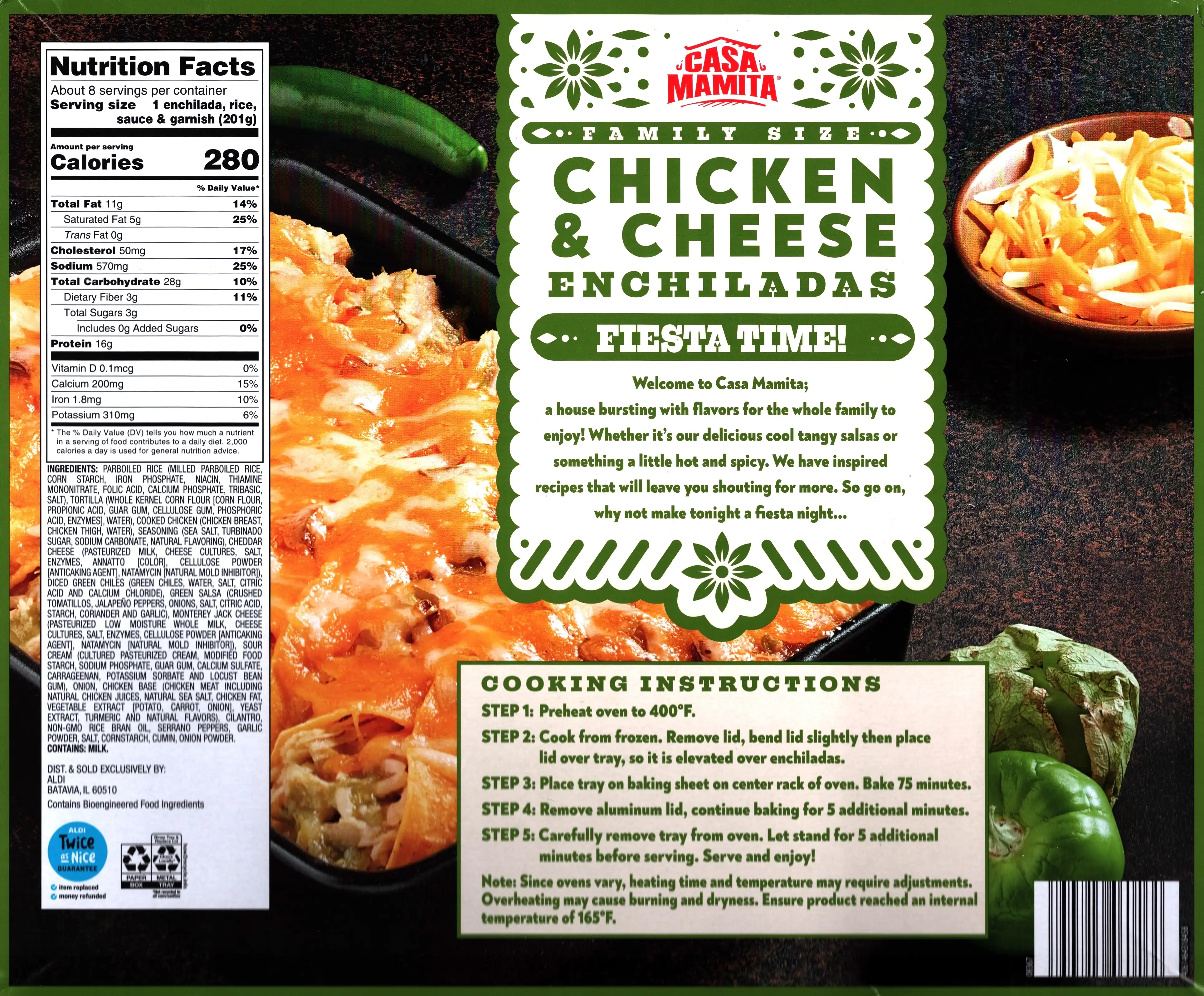 Casa Mamita Family Size Chicken & Cheese Enchiladas Ingredients Nutrition Facts Cooking Directions