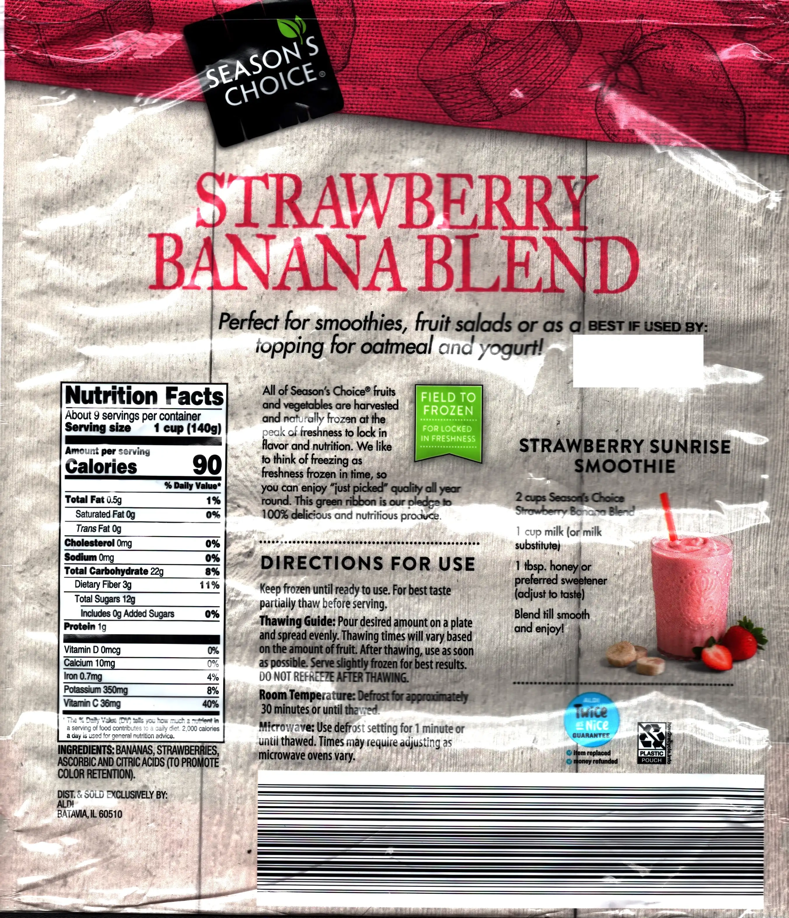 Season's Choice Strawberry Banana Blend Ingredients Nutrition Facts