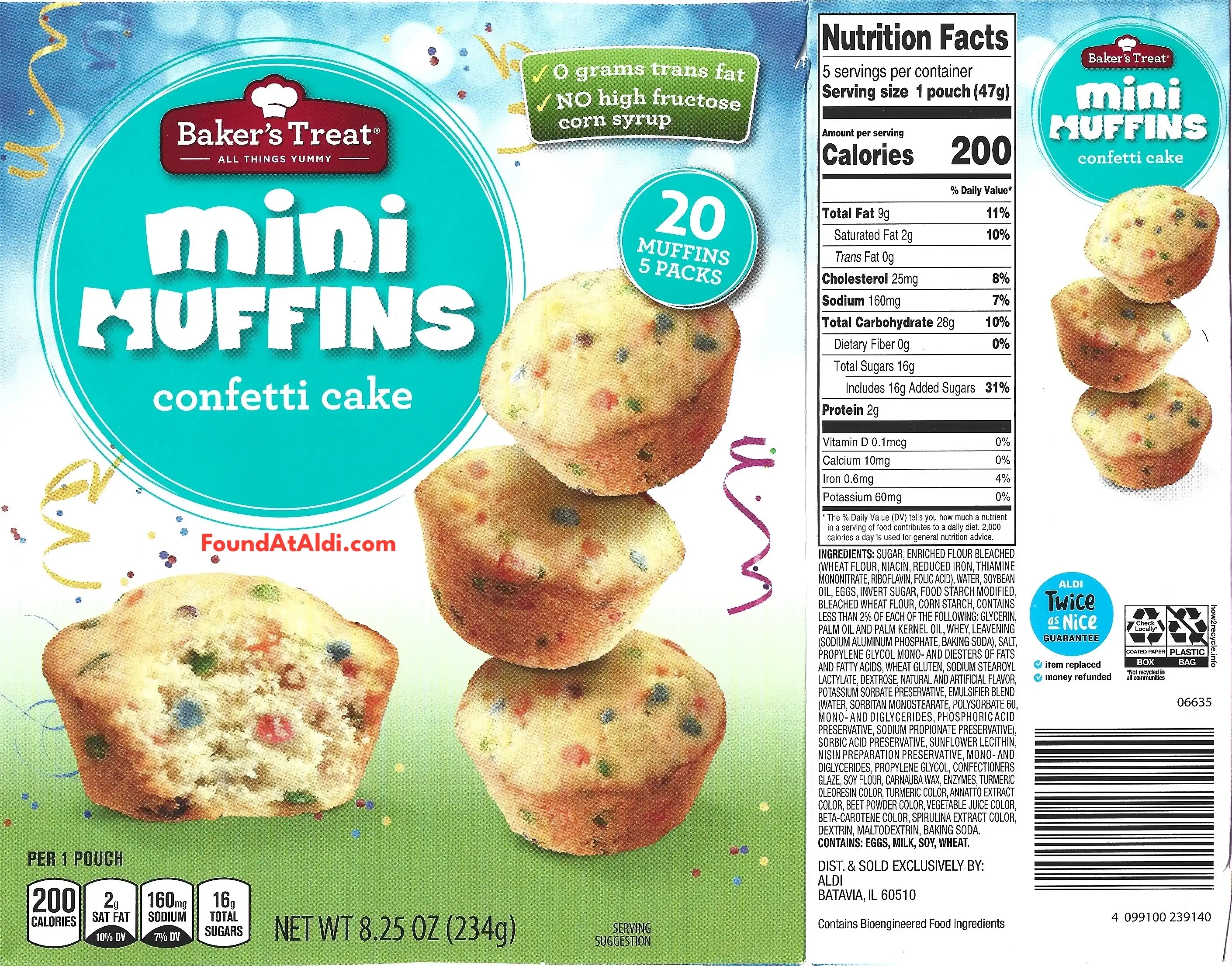 Baker's Treat Confetti Cake Cup Cakes Ingredients Nutrition Facts