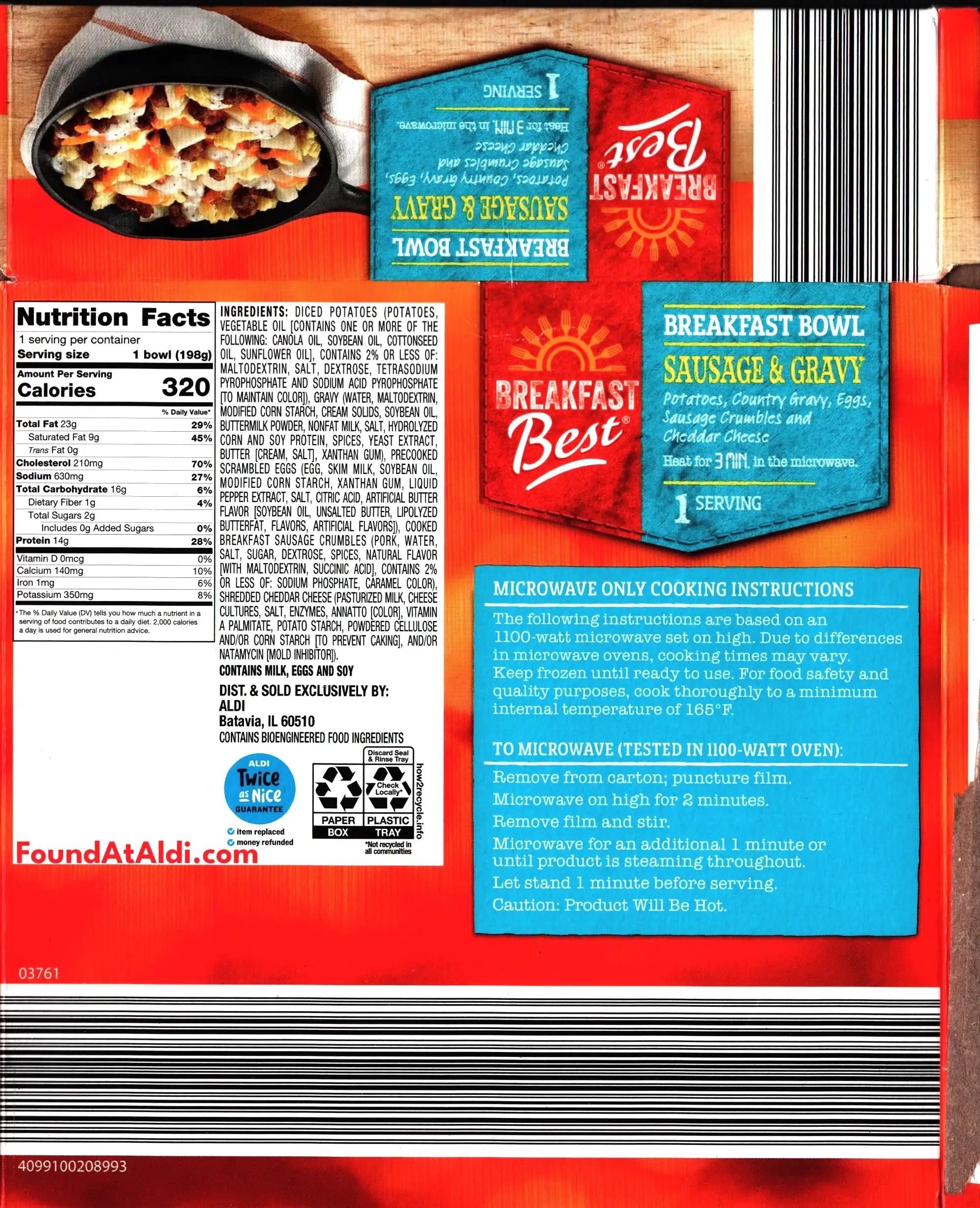 Breakfast Best Sausage & Gravy Bowl Ingredients Nutrition Facts Cooking Directions