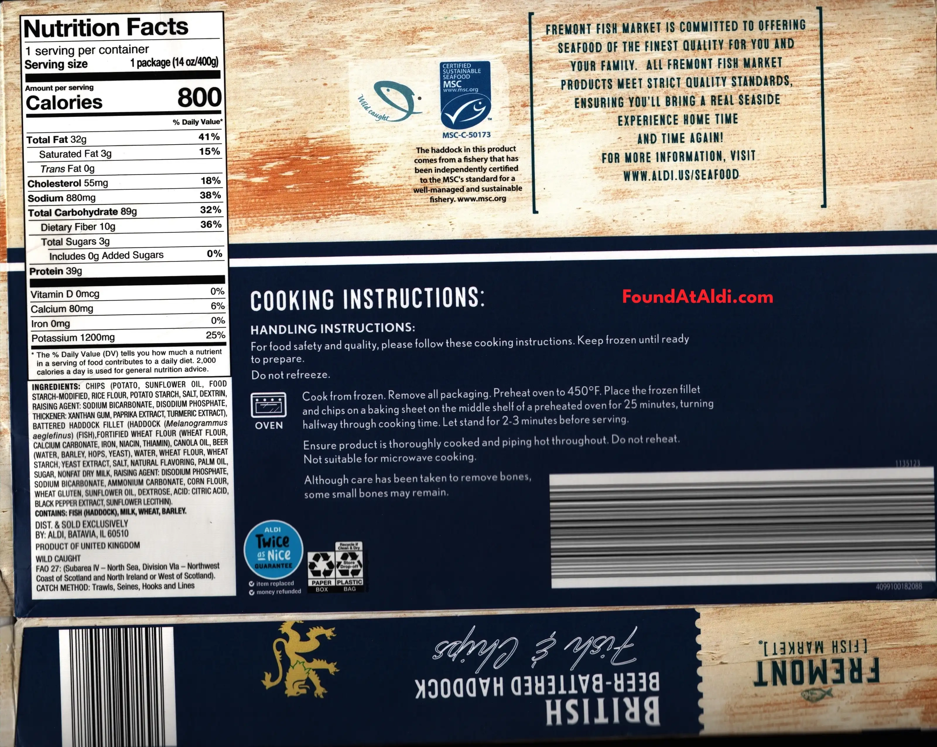 Fremont Fish Market Beer-Battered Haddock Fish & Chips Ingredients Nutrition Facts Cooking Directions
