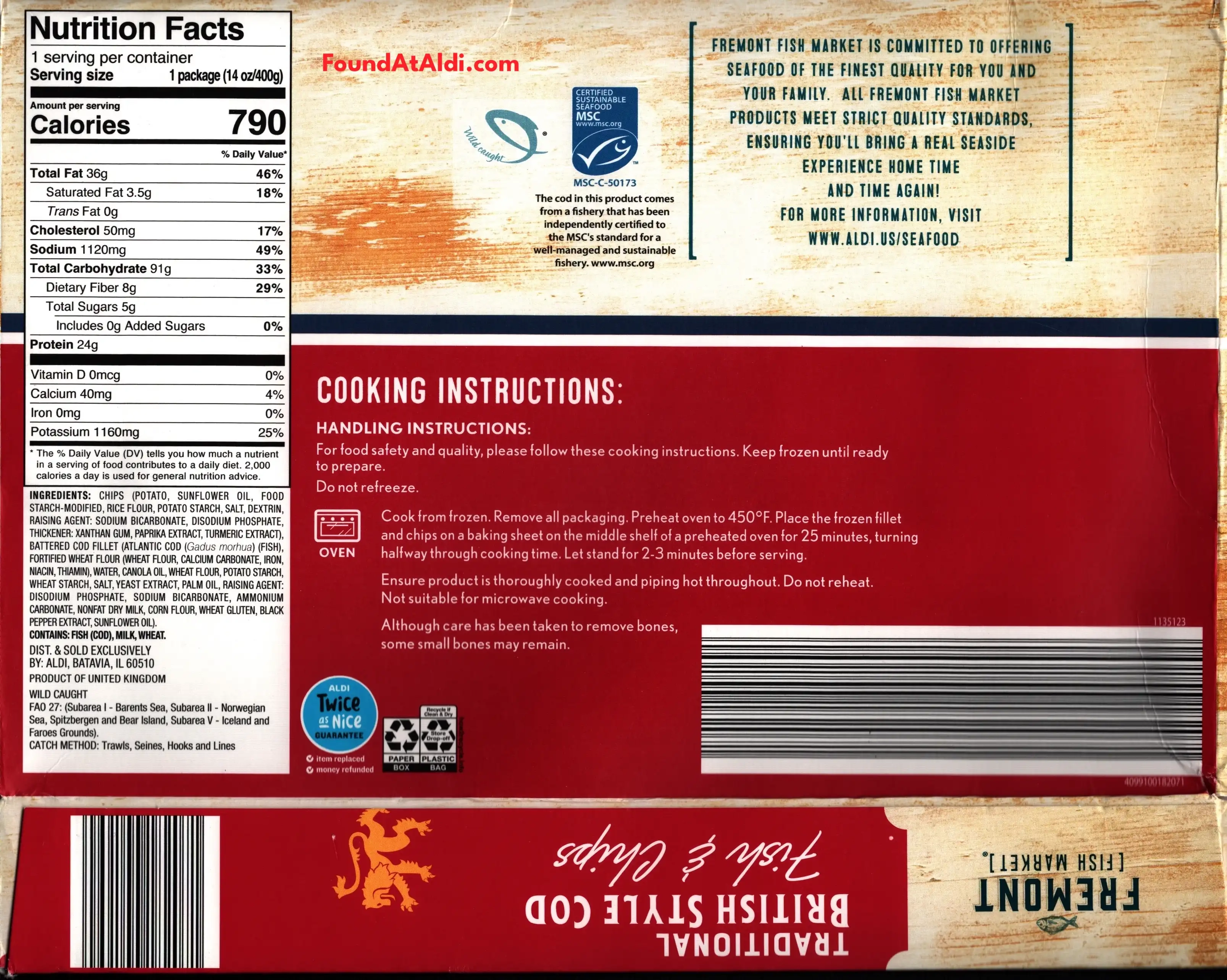 Fremont Fish Market British Traditional Style Cod Fish & Chips Ingredients Nutrition Facts Cooking Directions
