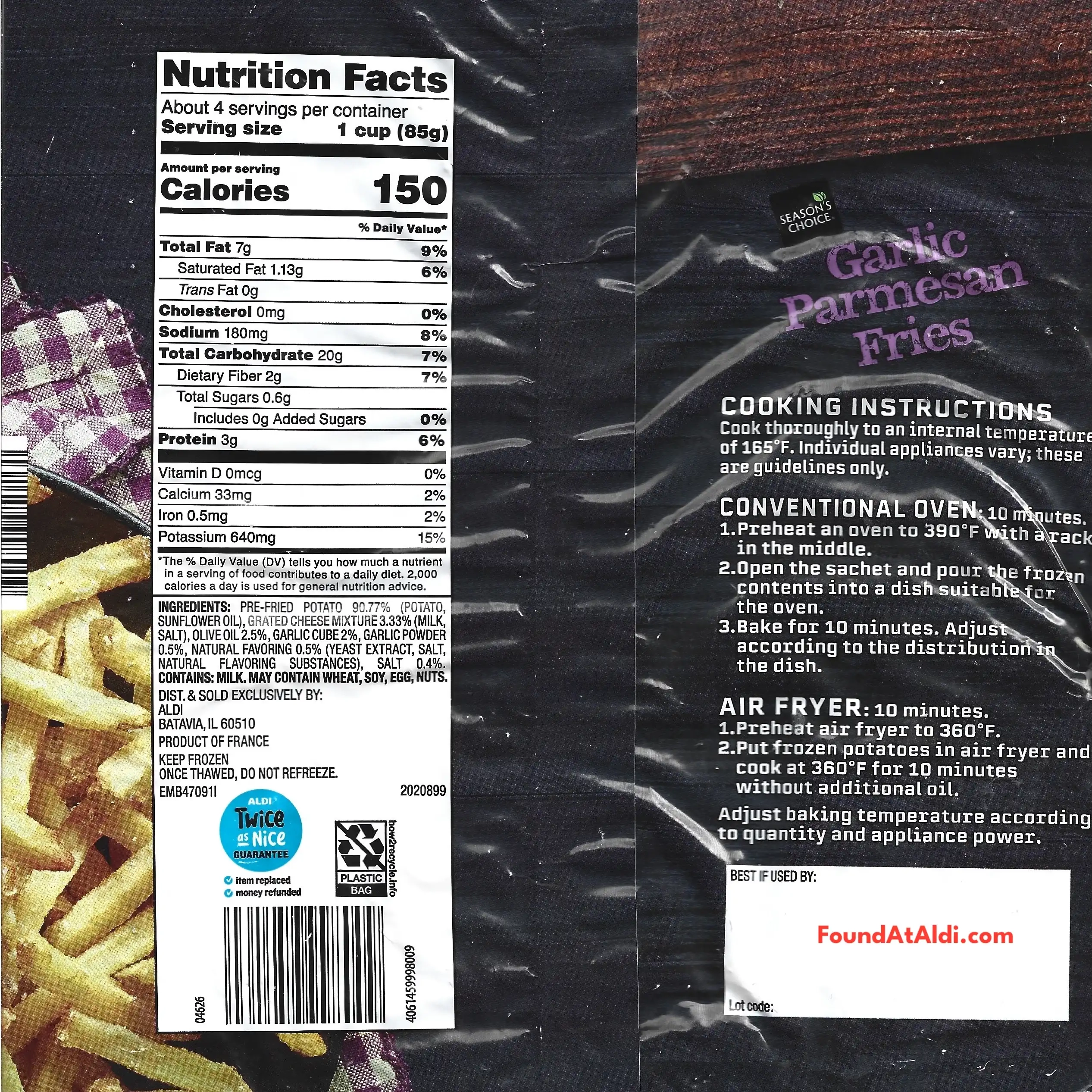 Season's Choice Garlic Parmesan Fries Ingredients Nutrition Facts Cooking Directions