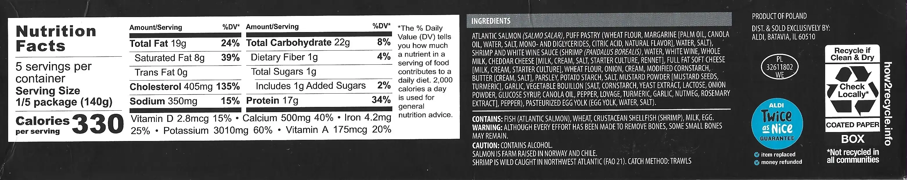 Specially Selected Shrimp & White Wine Salmon Wellington Ingredients Nutrition Facts