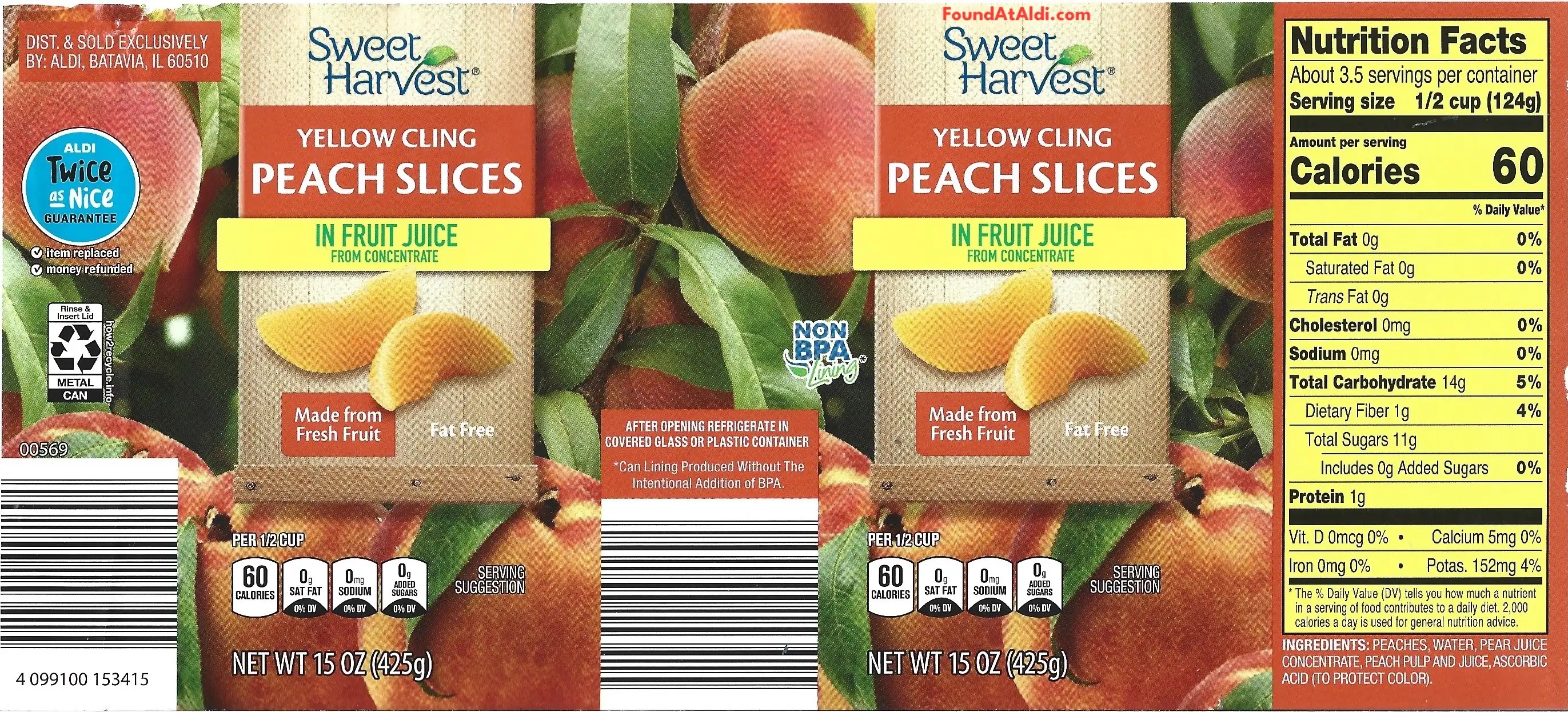 Sweet Harvest Peach Slices In Fruit Juice Ingredients Nutrition Facts