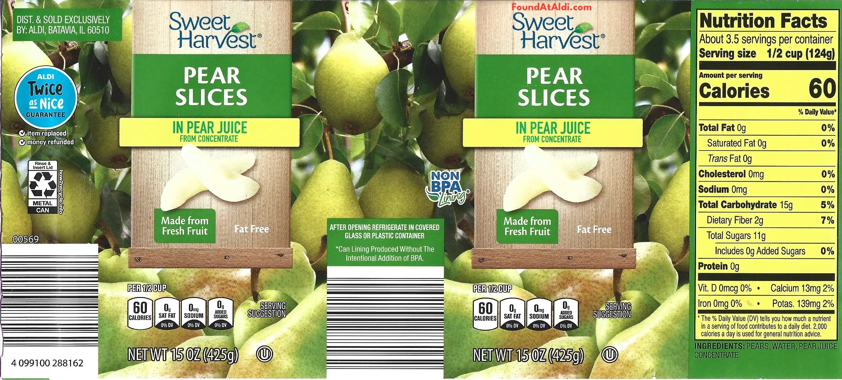 Sweet Harvest Pears Slices In Pear Juice