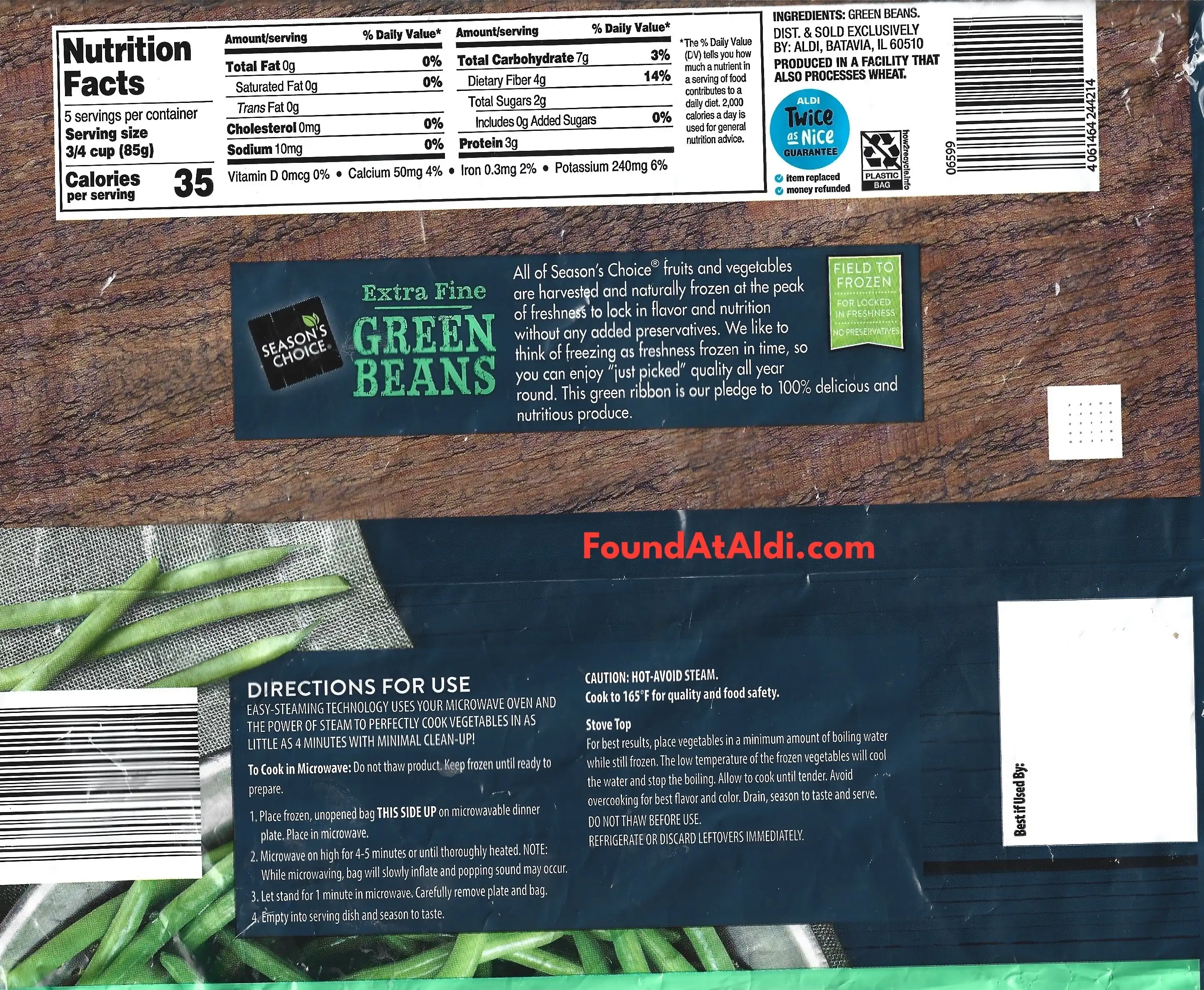Season's Choice Extra Fine Green Beans Ingredients Nutrition Facts Cooking Directions