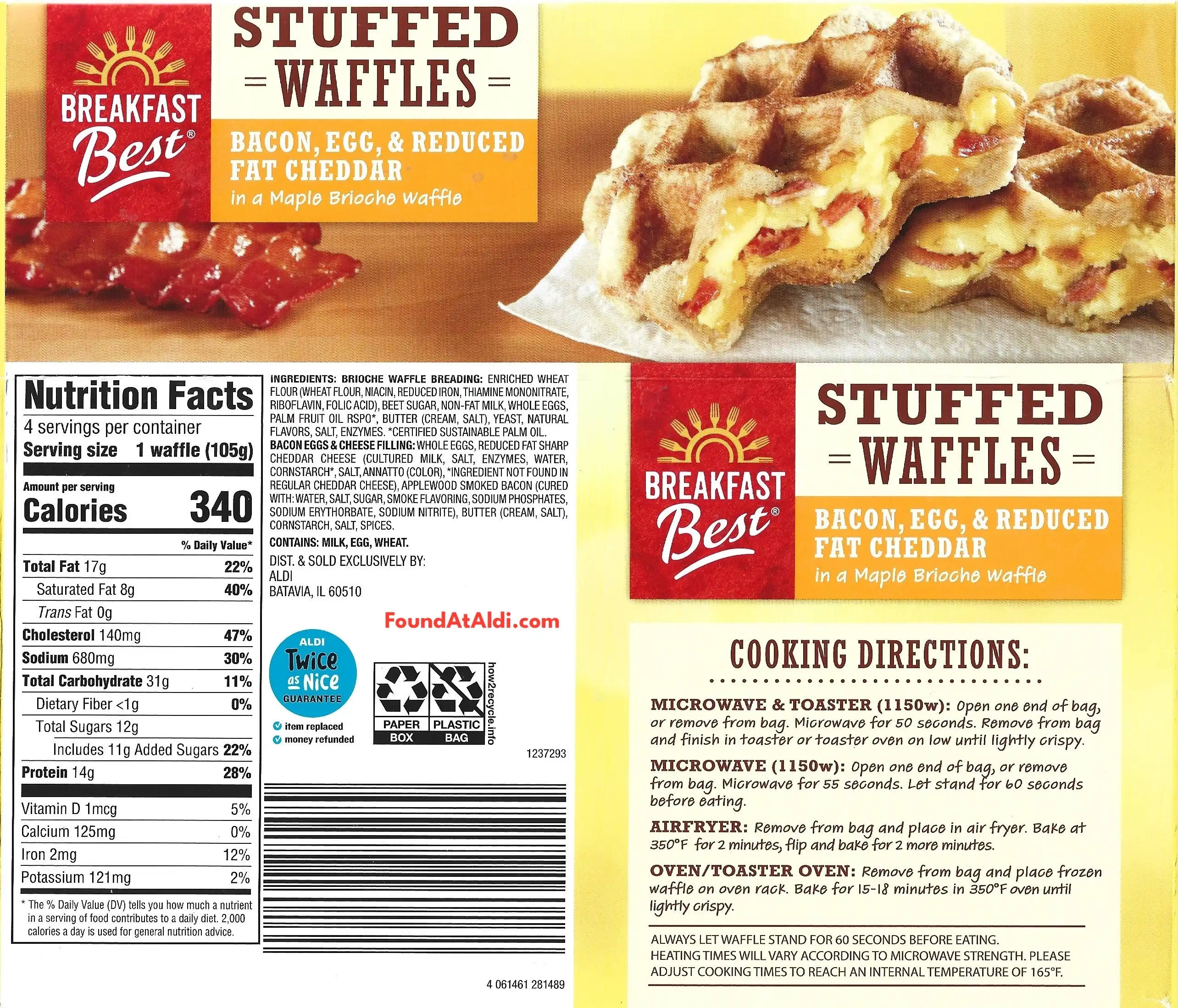 Breakfast Best Bacon Egg & Reduced Fat Cheddar Waffles Ingredients Nutrition Facts Cooking Directions