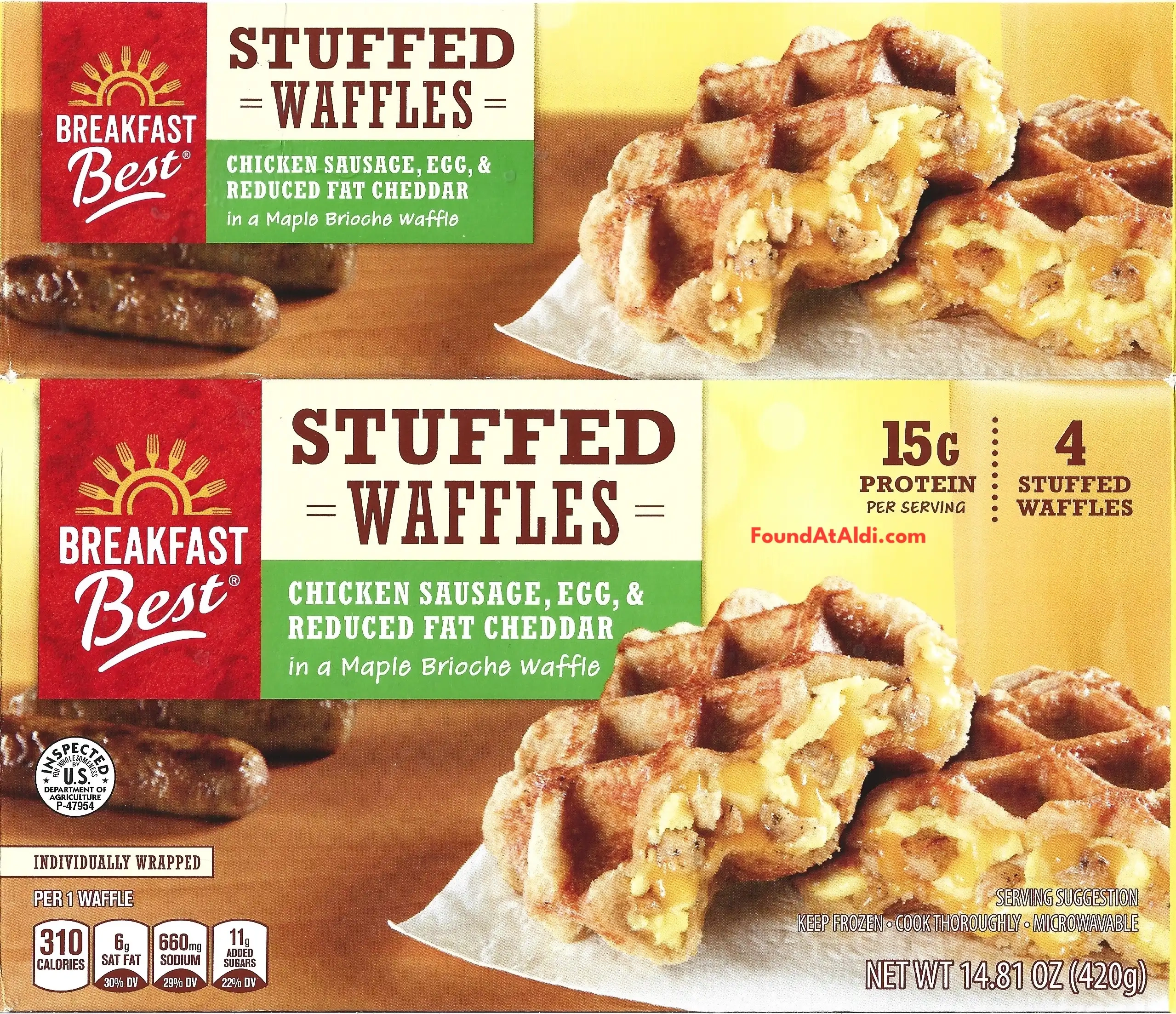 Breakfast Best Chicken Sausage Egg Reduced Fat Cheddar Waffles