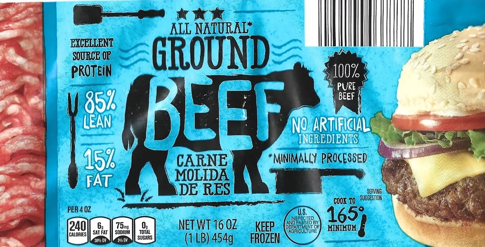 All Natural Ground Beef 85% Lean 15% Fat Frozen