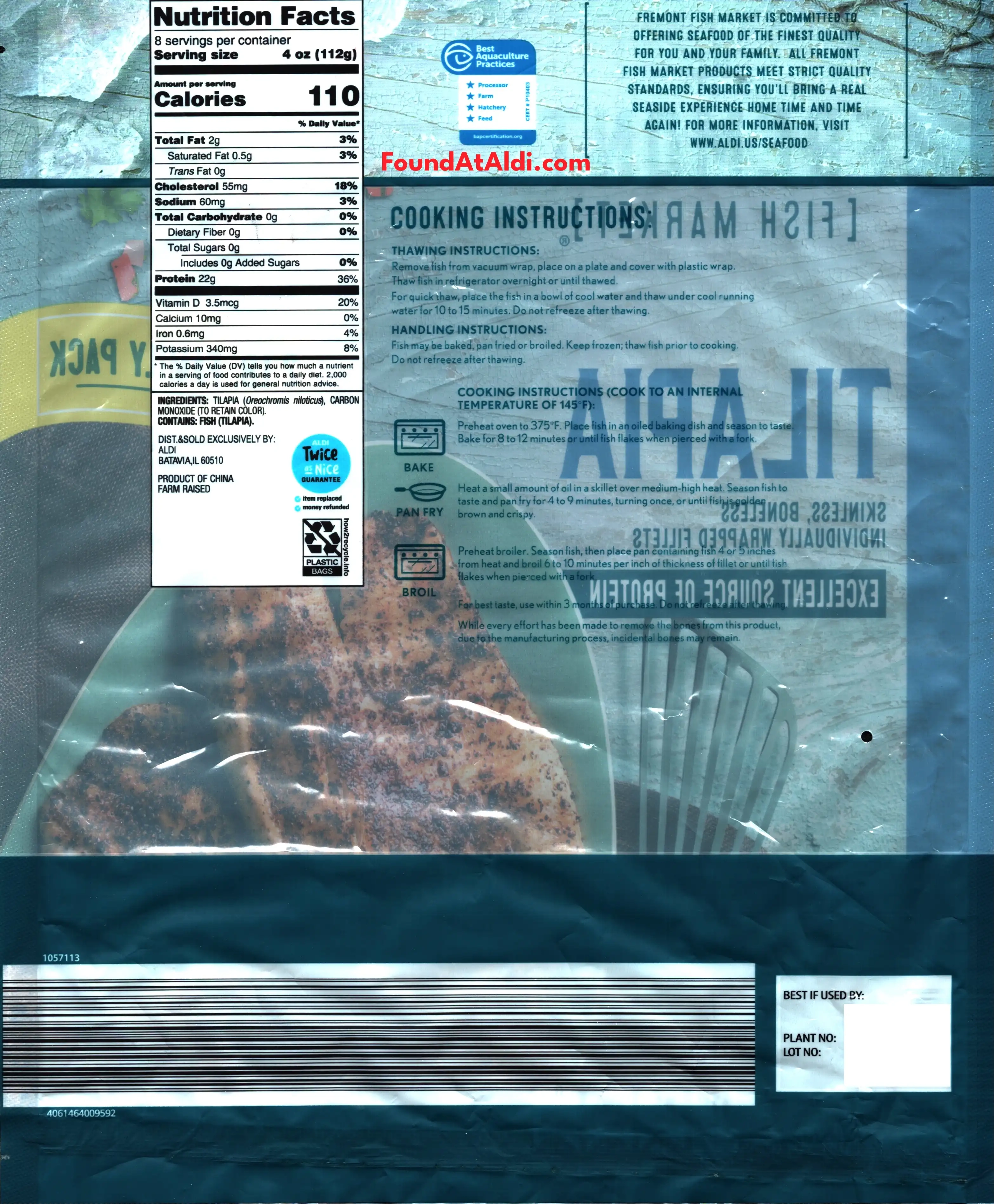 Fremont Fish Market Tilapia 2LB Family Pack Ingredients Nutrition Facts Cooking Directions