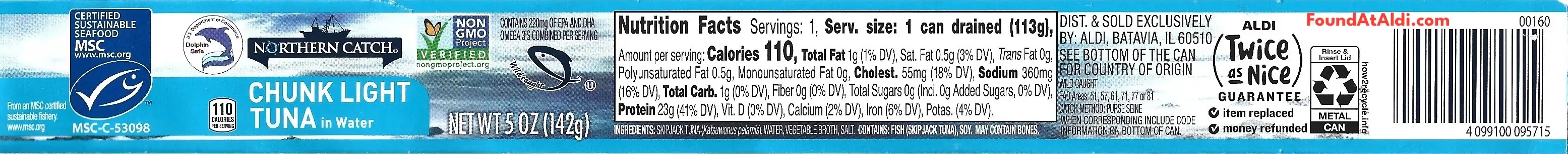 Northern Catch Chunk Light Tuna In Water Ingredients Nutrition Facts