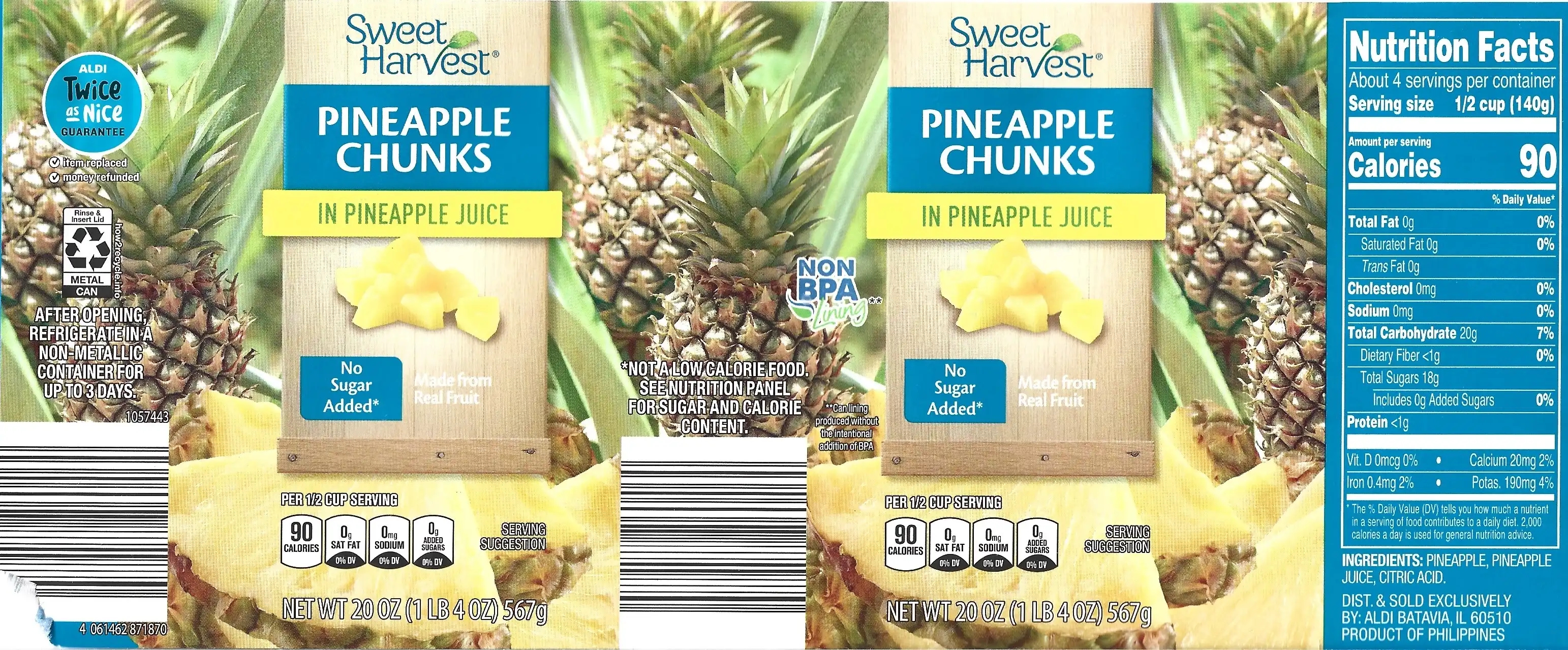 Sweet Harvest Pineapple Chunks In Pineapple Juice Ingredients Nutrition Facts