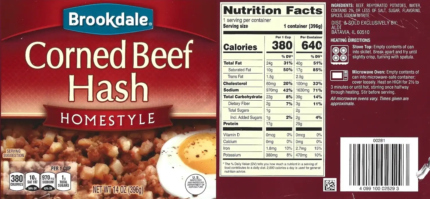 Brookdale Corned Beef Hash Ingredients Nutrition Facts Cooking Directions