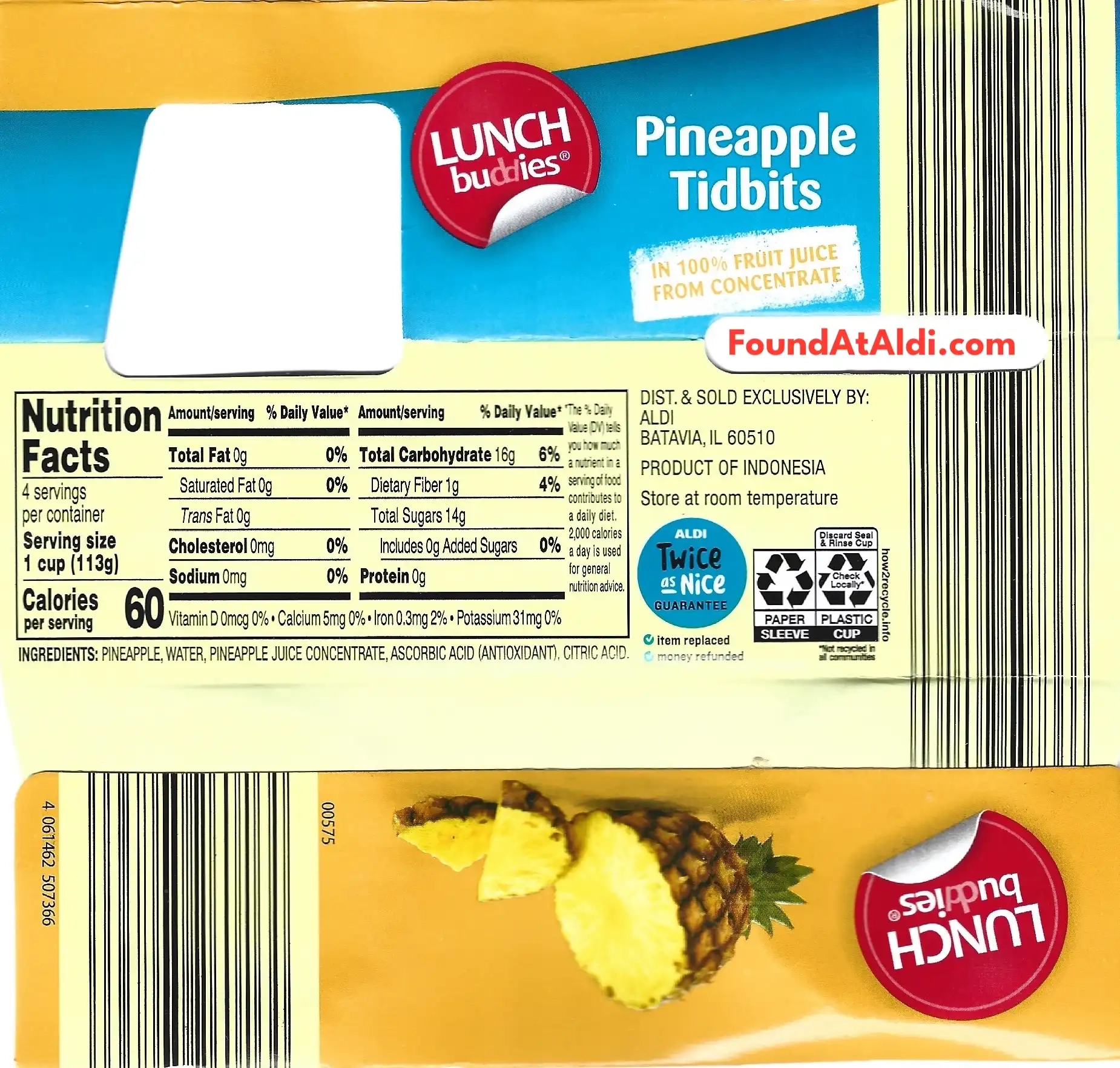 Lunch Buddies Pineapple Tidbits Ingredients Nutrition Facts