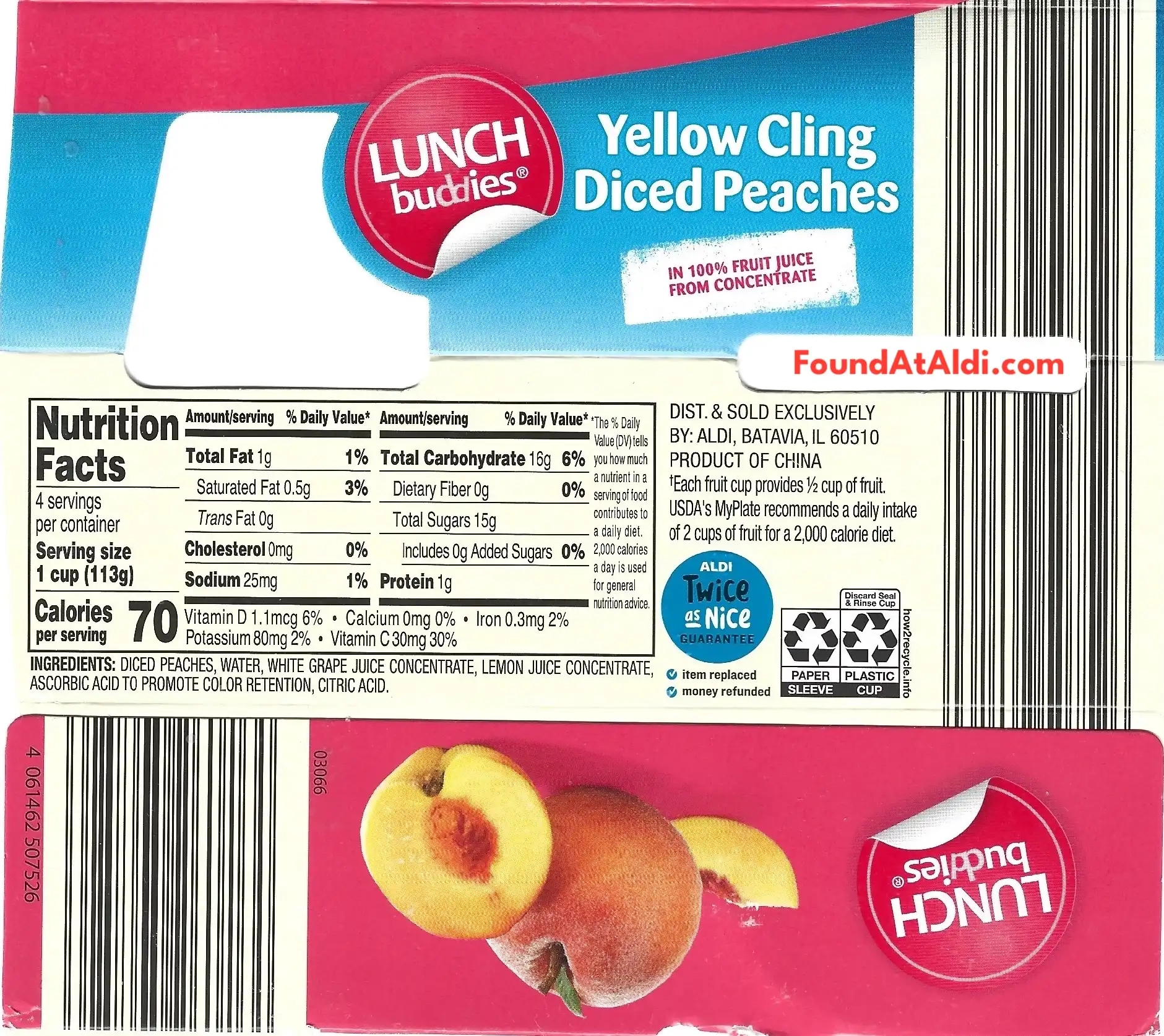 Lunch Buddies Yellow Cling Diced Peaches Ingredients Nutrition Facts