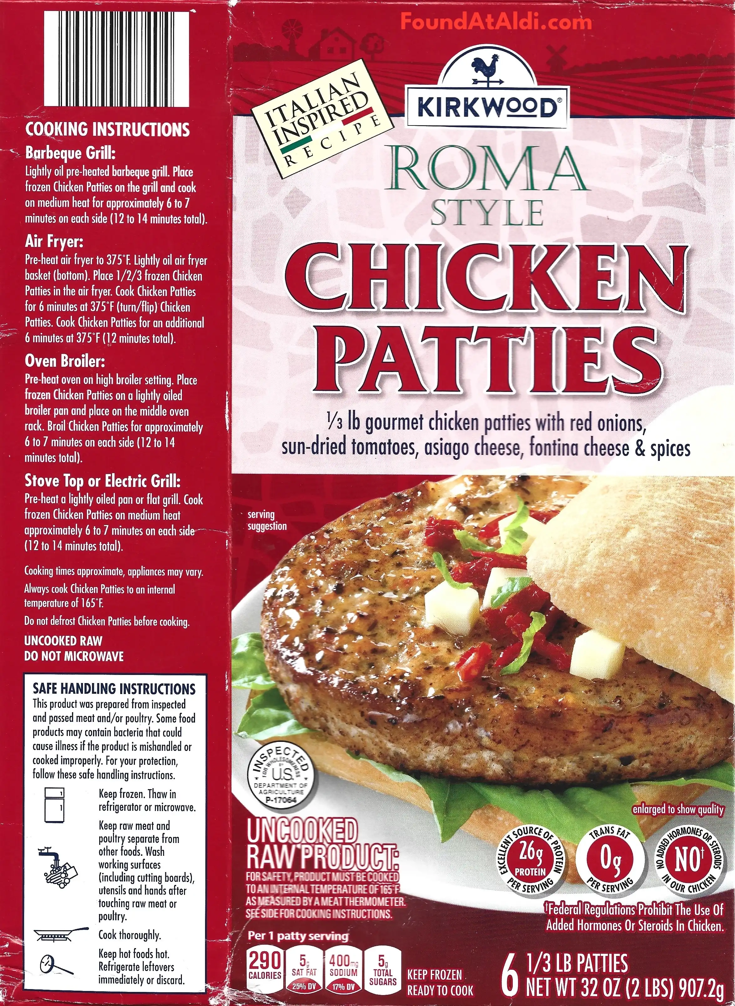 Kirkwood Roma Style Chicken Patties Cooking Directions