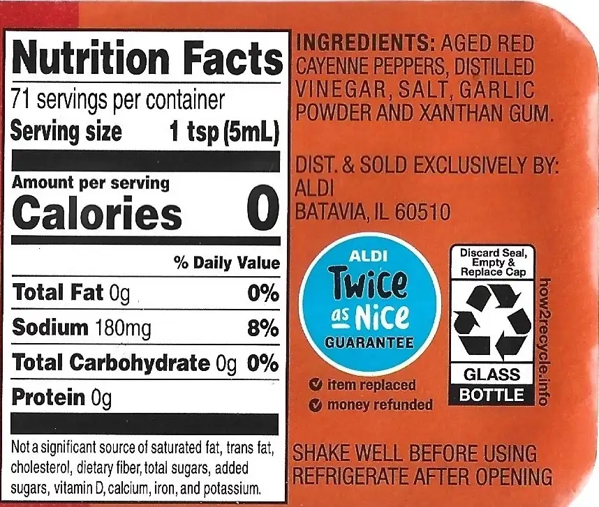 Burman's Hot Sauce Ingredients Nutrition Facts