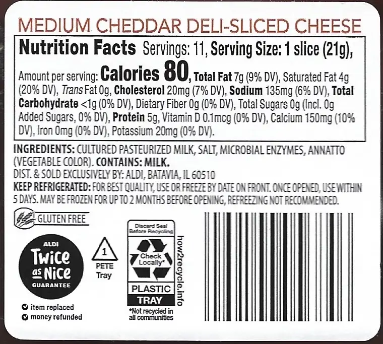 Happy Farms Medium Cheddar Deli-Sliced Cheese Ingredients Nutrition Facts