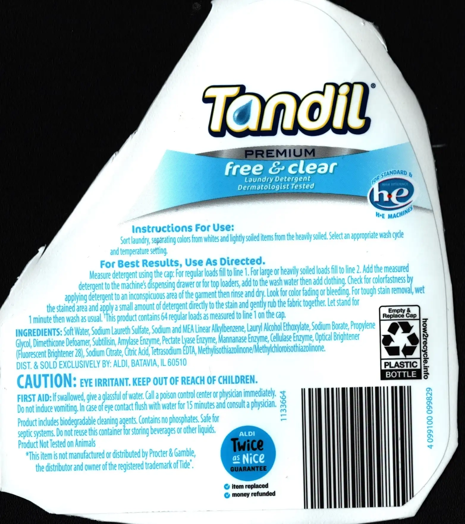 Tandil Premium Free & Clear Laundry Detergent Ingredients Directions