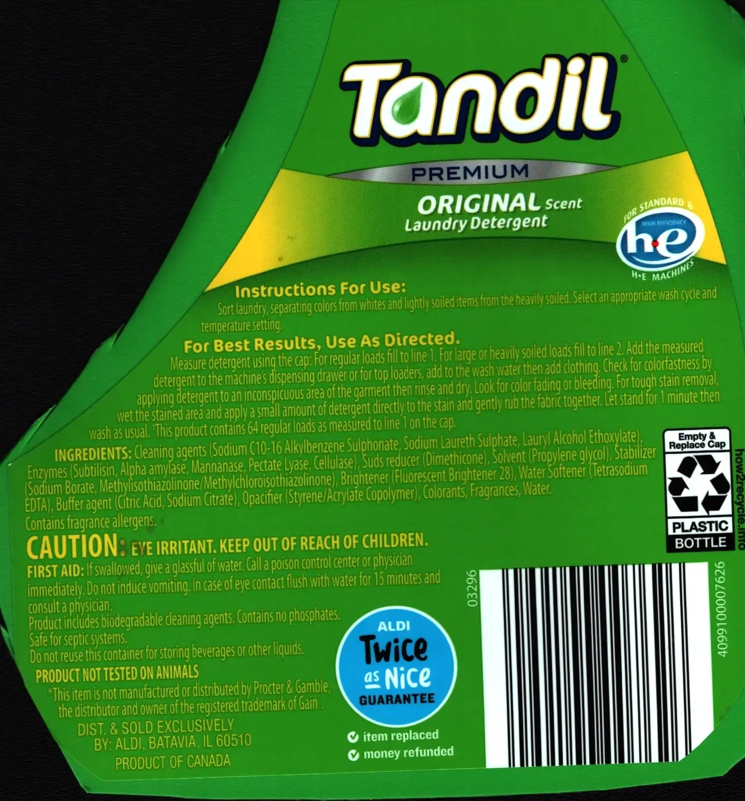 Tandil Premium Original Scent Laundry Detergent Ingredients Directions