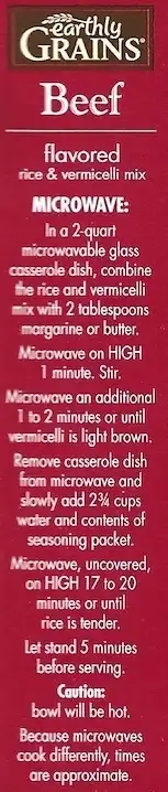 Earthly Grains Beef Flavored Rice & Vermicelli Mix Cooking Directions