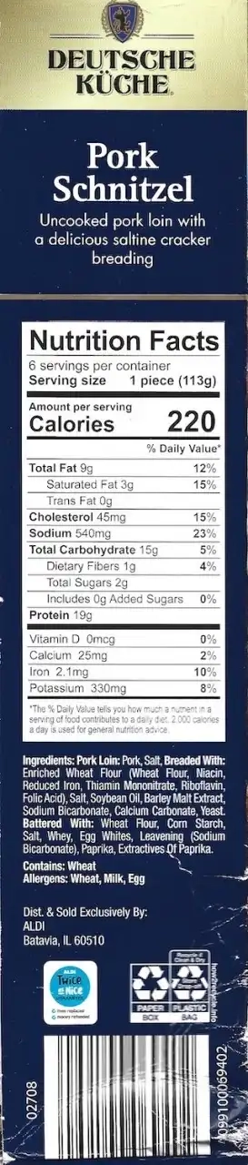 Deutsche Kuche Pork Schnitzel Ingredients Nutrition Facts