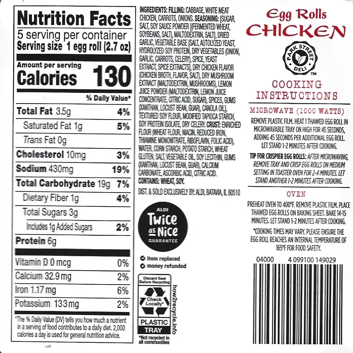 Park Street Deli Chicken Egg Rolls Ingredients Nutrition Facts Cooking Directions